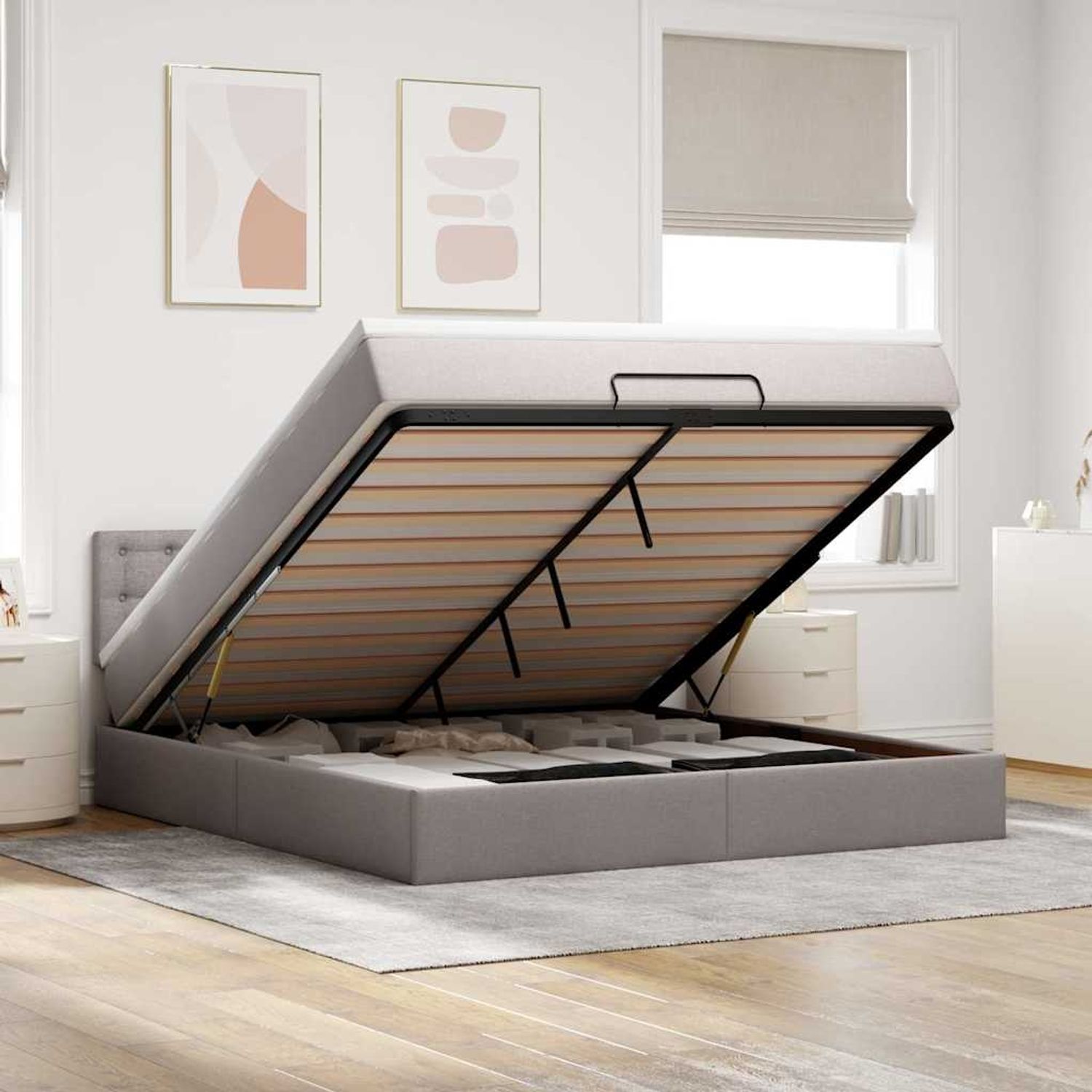 vidaXL Ottoman-Bett mit Matratze & LEDs Taupe 160x200 cm Stoff 3312489 Bild 1