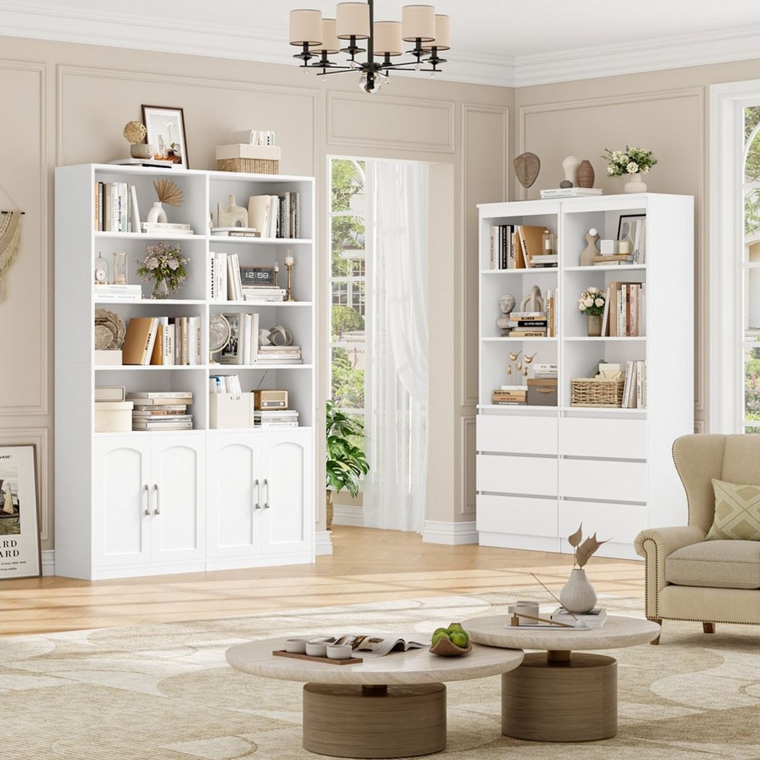 Homfa Bücherregal Standregal Büroregal Bücherschrank, mit 8 offenen Fächern und 4 Türen, Holz, 115x27x185,5 cm Bild 1