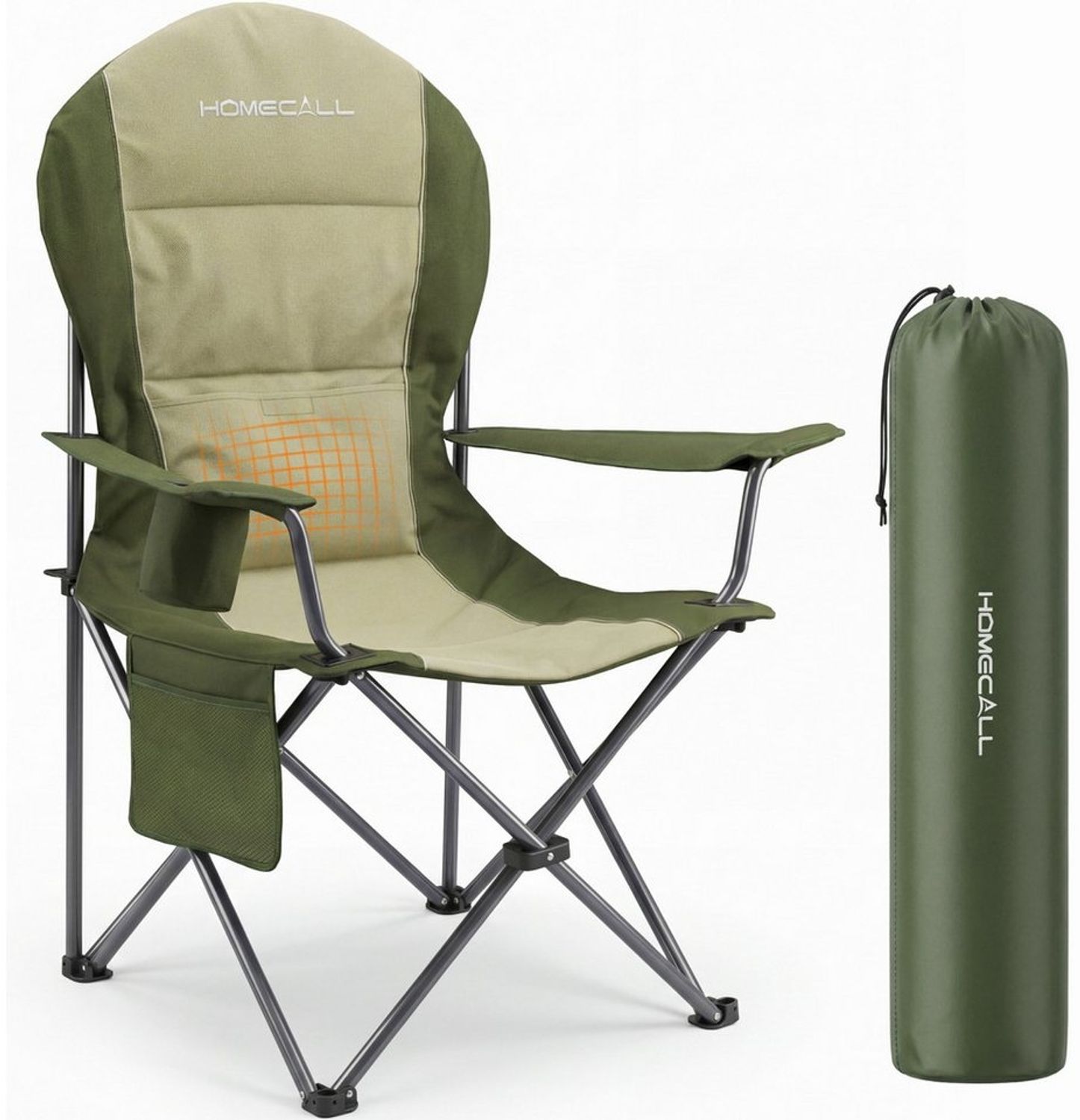 HOMECALL Campingstuhl Hochlehner 110cm mit Lendenwirbelstütze Klappstuhl Angelstuhl Faltbar (Bis 150kg, gepolstert, faltbar, stabil, 1 St), für Camp Garten Balkon Bild 1