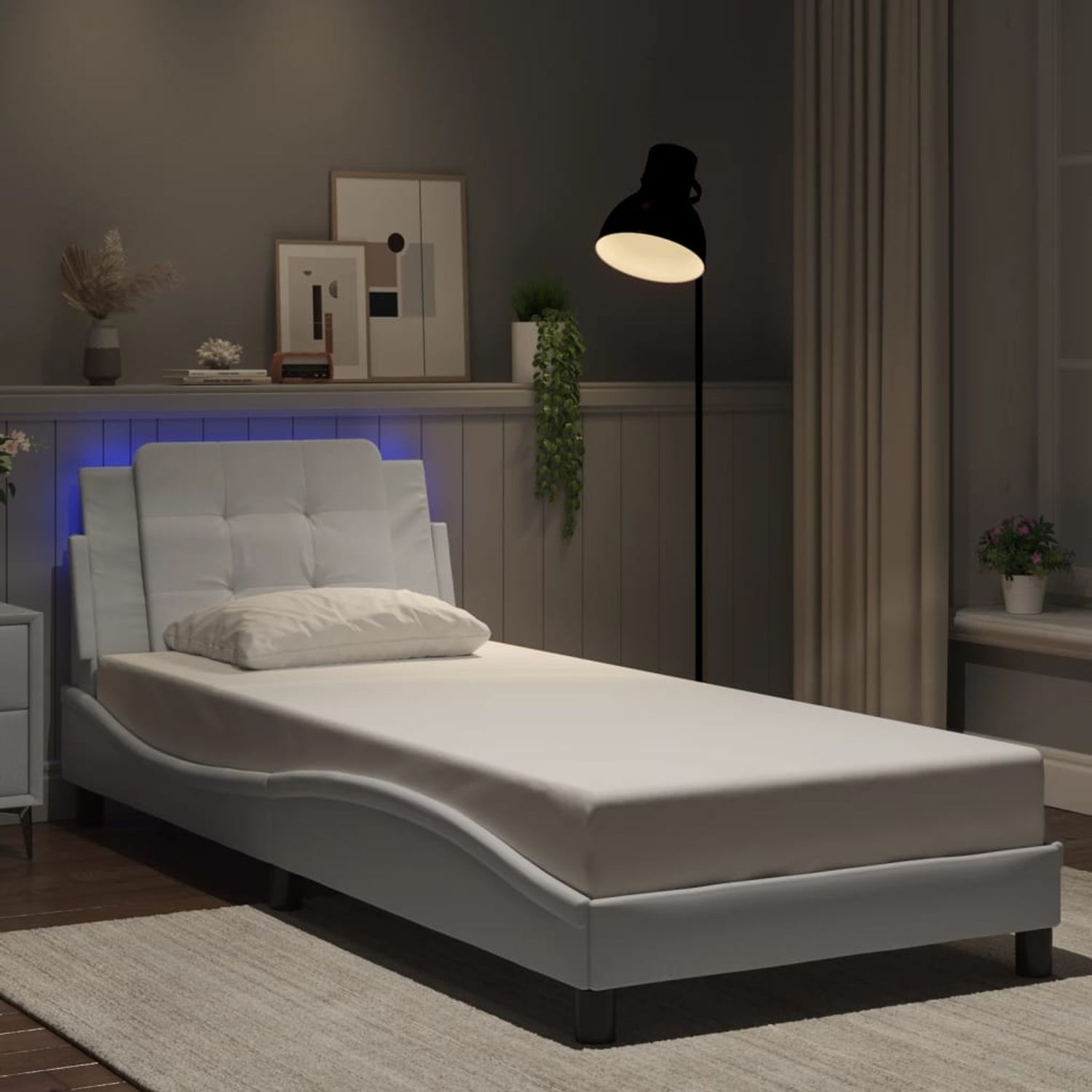 vidaXL Bettgestell mit LED ohne Matratze "Zadar" Weiß 100x200 cm 3214090 Bild 1