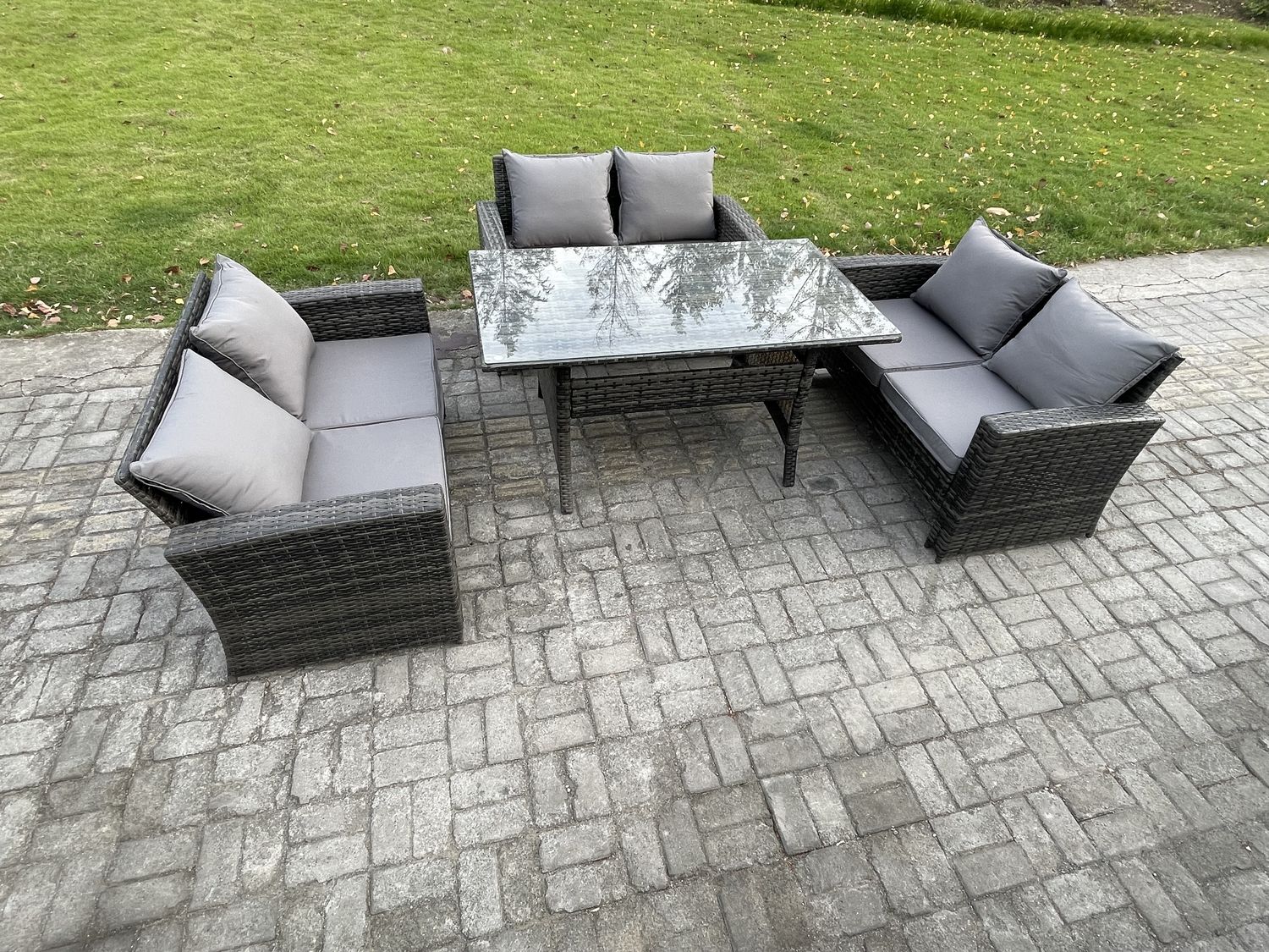 Fimous 6 Sitzer Polyrattan Gartenmöbel Set Terrassen Set mit Esstisch Doppelsitzsofa Bild 1