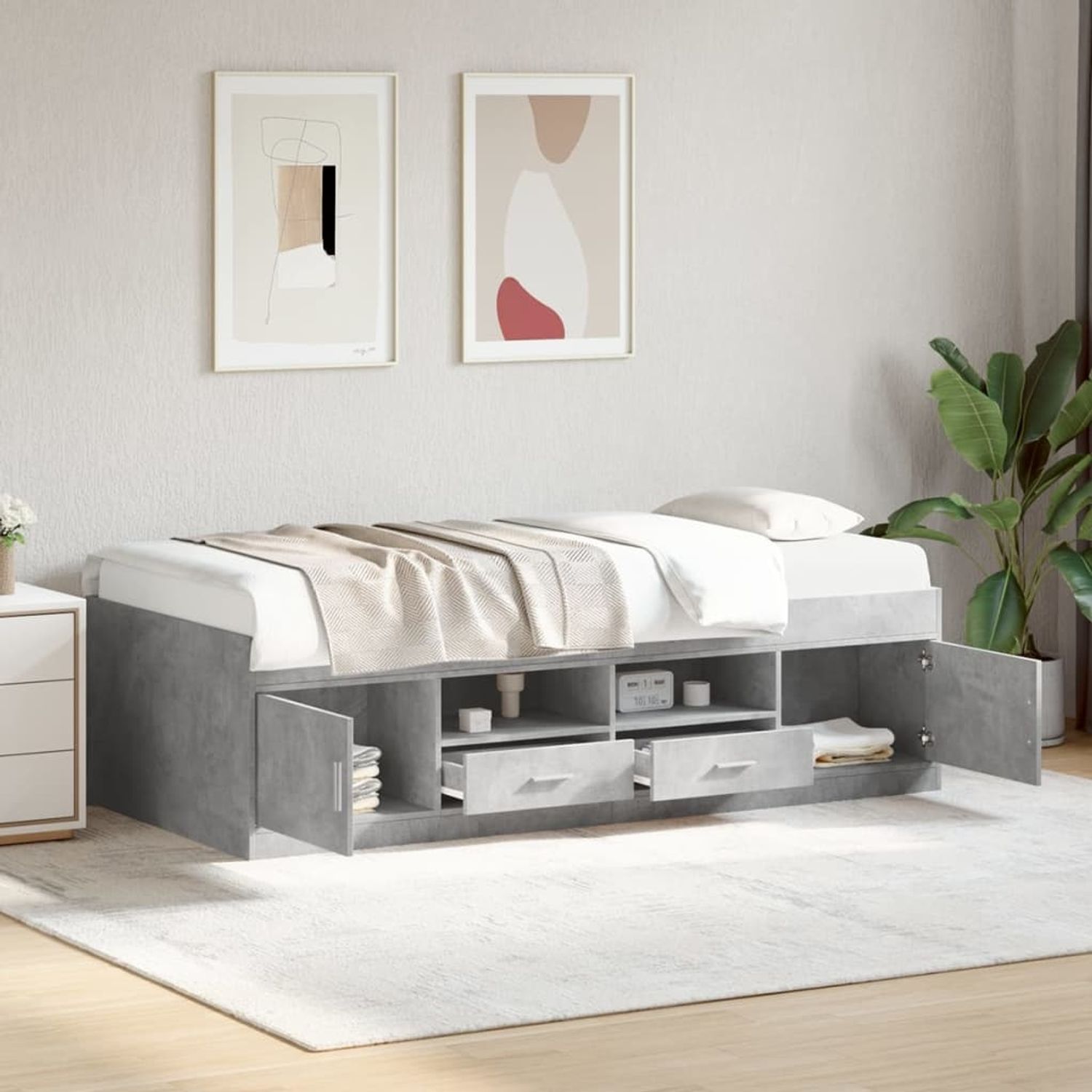 vidaXL Tagesbett mit Schubladen ohne Matratze Betongrau 90x190 cm 3280254 Bild 1