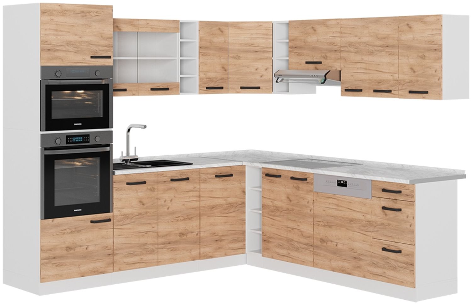 Eckküche R-Line Goldkraft Eiche/Weiß 247 x 237 cm AP Anthrazit Vicco Bild 1