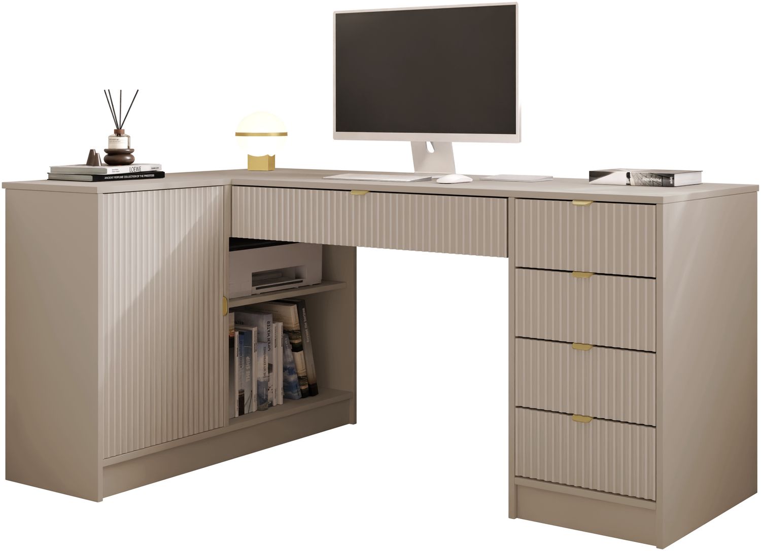 Eckschreibtisch / Eckschminktisch Tireno (Farbe: Sandbeige) Bild 1
