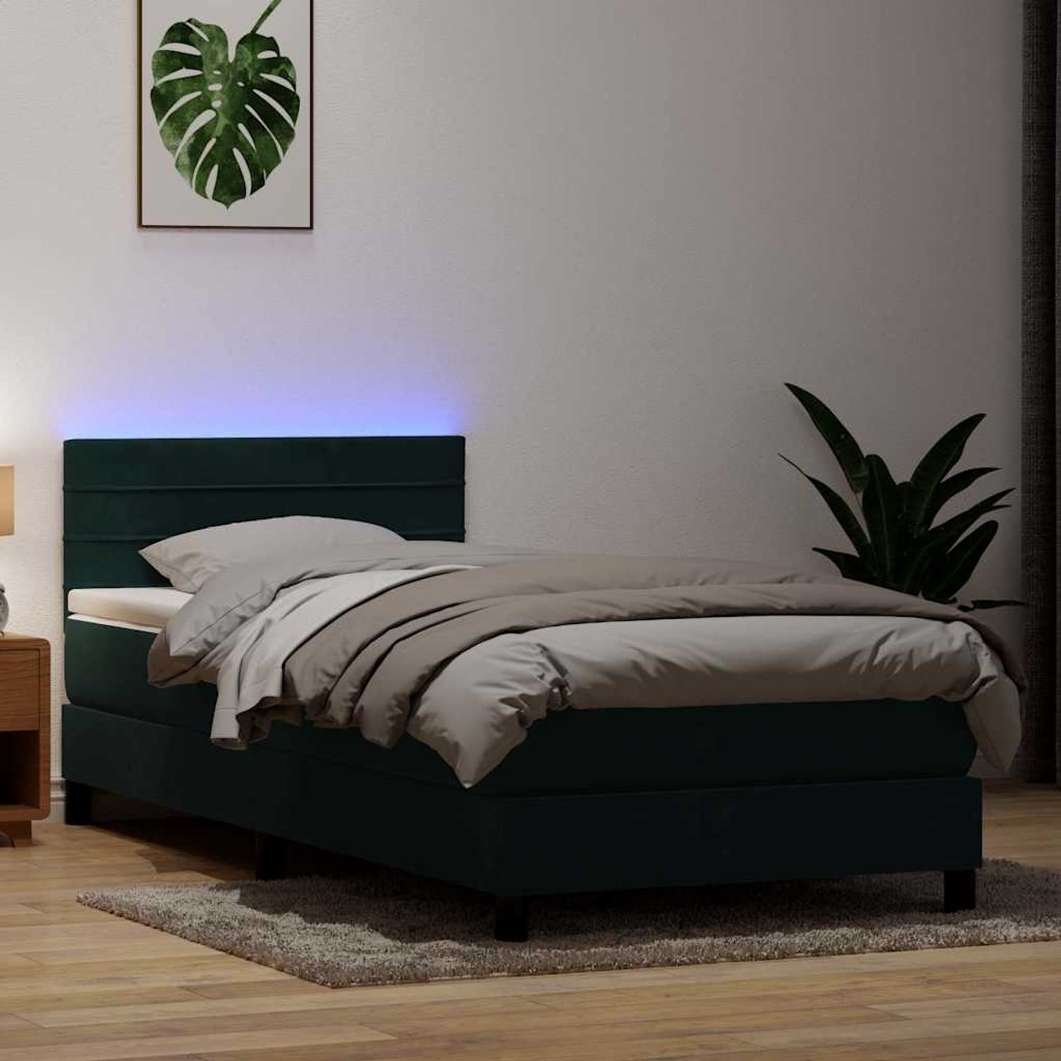 vidaXL Boxspringbett mit Matratze & LED Dunkelgrün 80x220 cm Samt 3317004 Bild 1