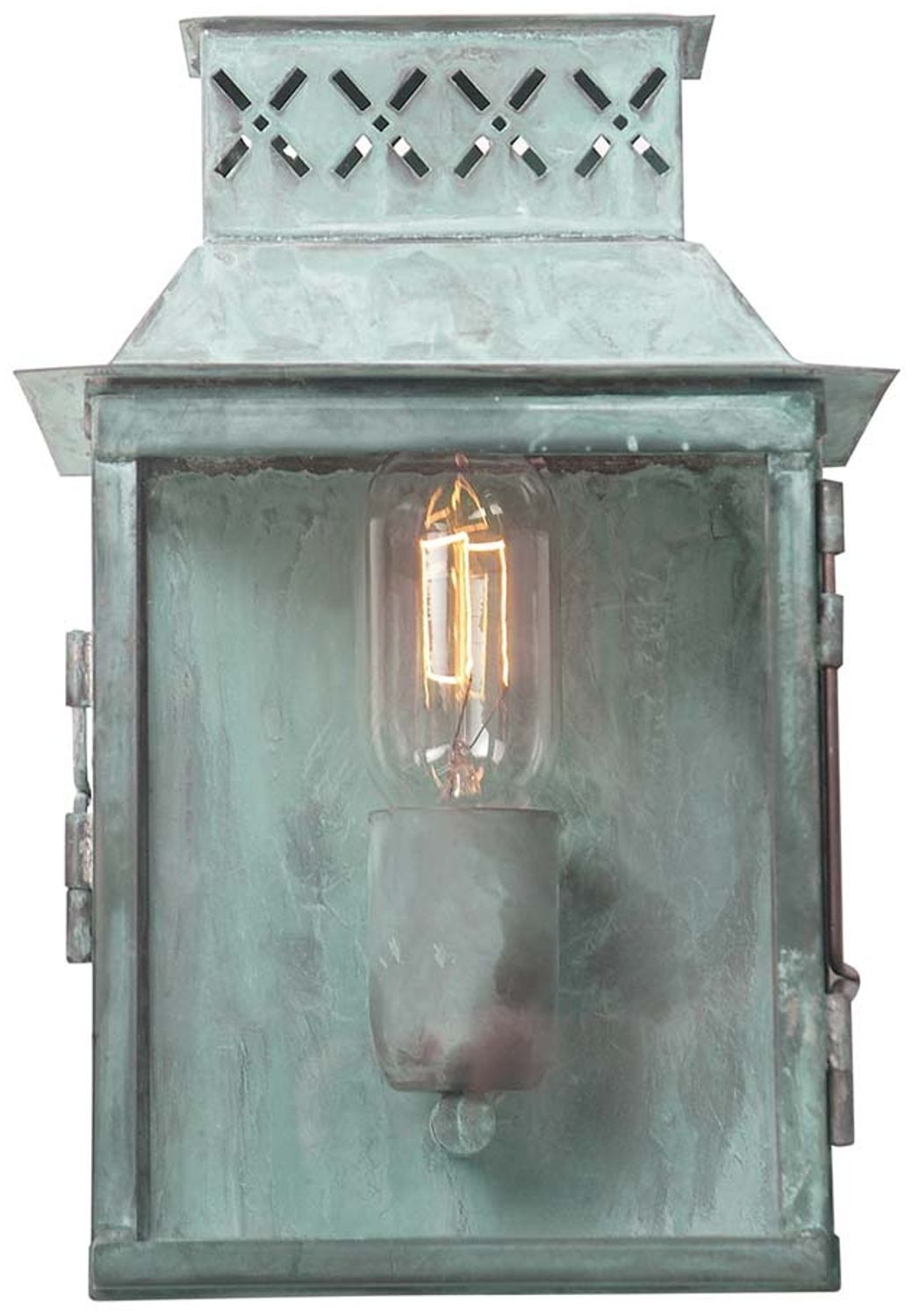 Außenleuchte, Wandlampe, Laterne, Messing Glas, Grün, H 27 cm Bild 1