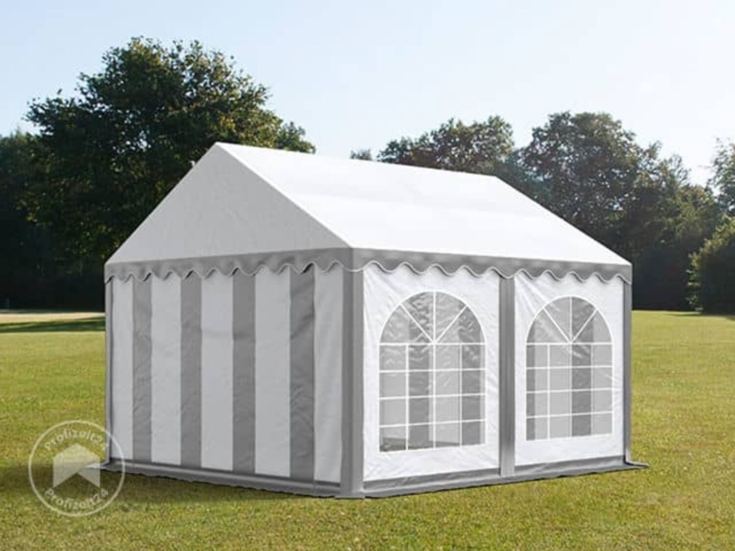 TOOLPORT Festzelt Partyzelt 3x3 m PREMIUM, hochwertige PVC Plane 750 N in grau-weiß 100% wasserdicht mit Bodenrahmen Bild 1