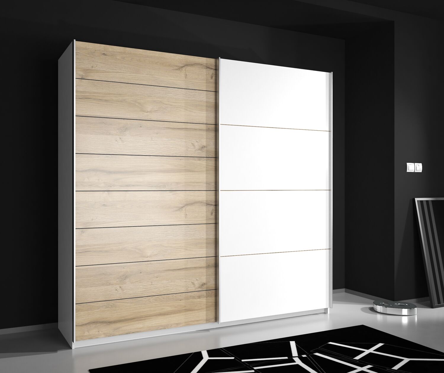 Forte Möbel 'Jawa' Kleiderschrank, Schwebetürenschrank, Bianco Eiche/Weiß, ca. 200 cm Bild 1