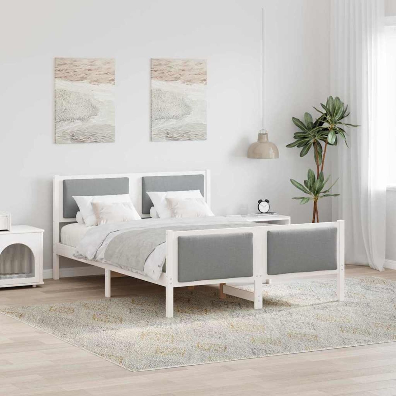 vidaXL Bettrahmen mit Kopfteil Hellgrau 140 x 190 cm Stoff 878338 Bild 1
