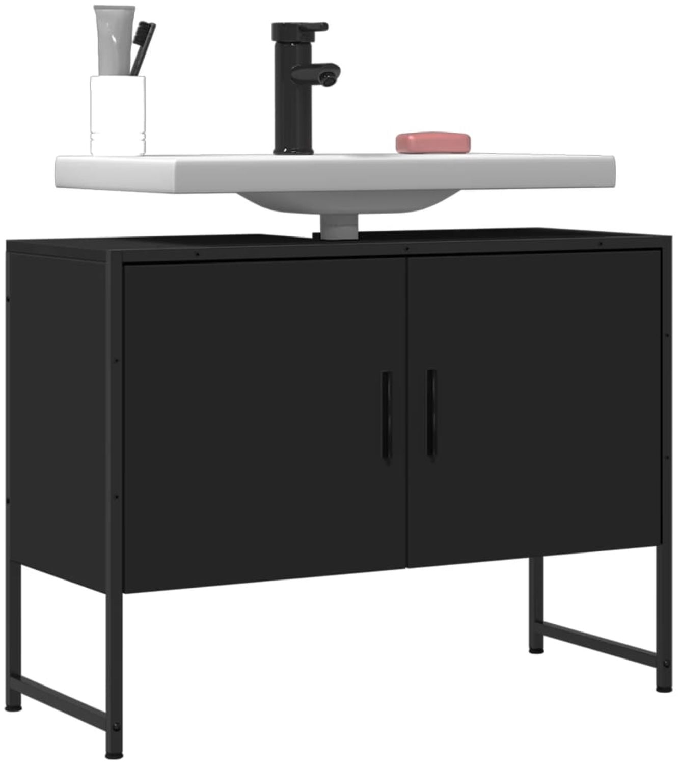 vidaXL Waschbeckenunterschrank Schwarz 80x33x60 cm Holzwerkstoff 842461 Bild 1