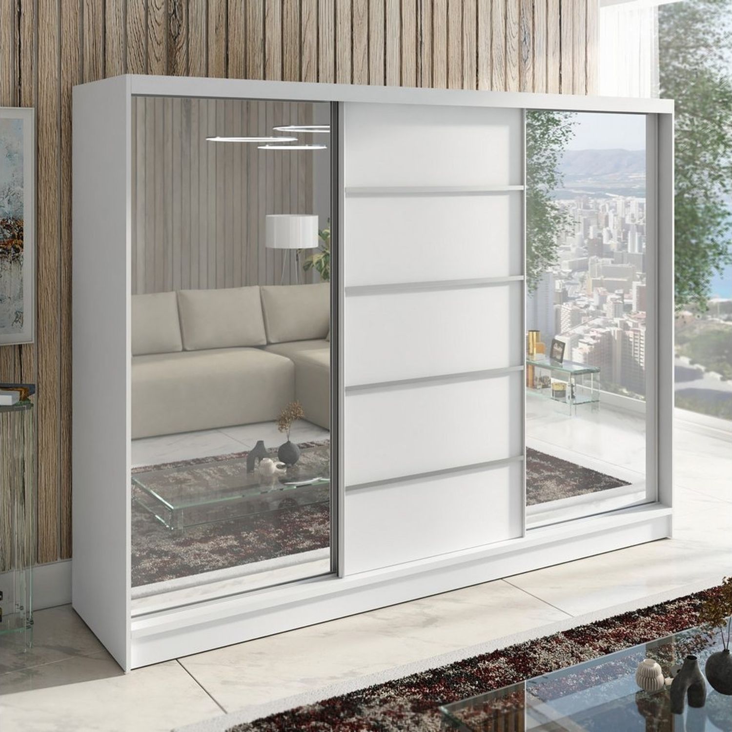 A&J MöbelLand GmbH Schiebetürenschrank TARO 3-türiger Kleiderschrank mit Spiegel, und Kleiderstangen (TOP ANGEBOT! Geräumiger Schrank mit einer Breite von 200 cm und Spiegel, ideal zur Aufbewahrung von Kleidung und Accessoires. Viel Stauraum, TOP PRODU... Bild 1