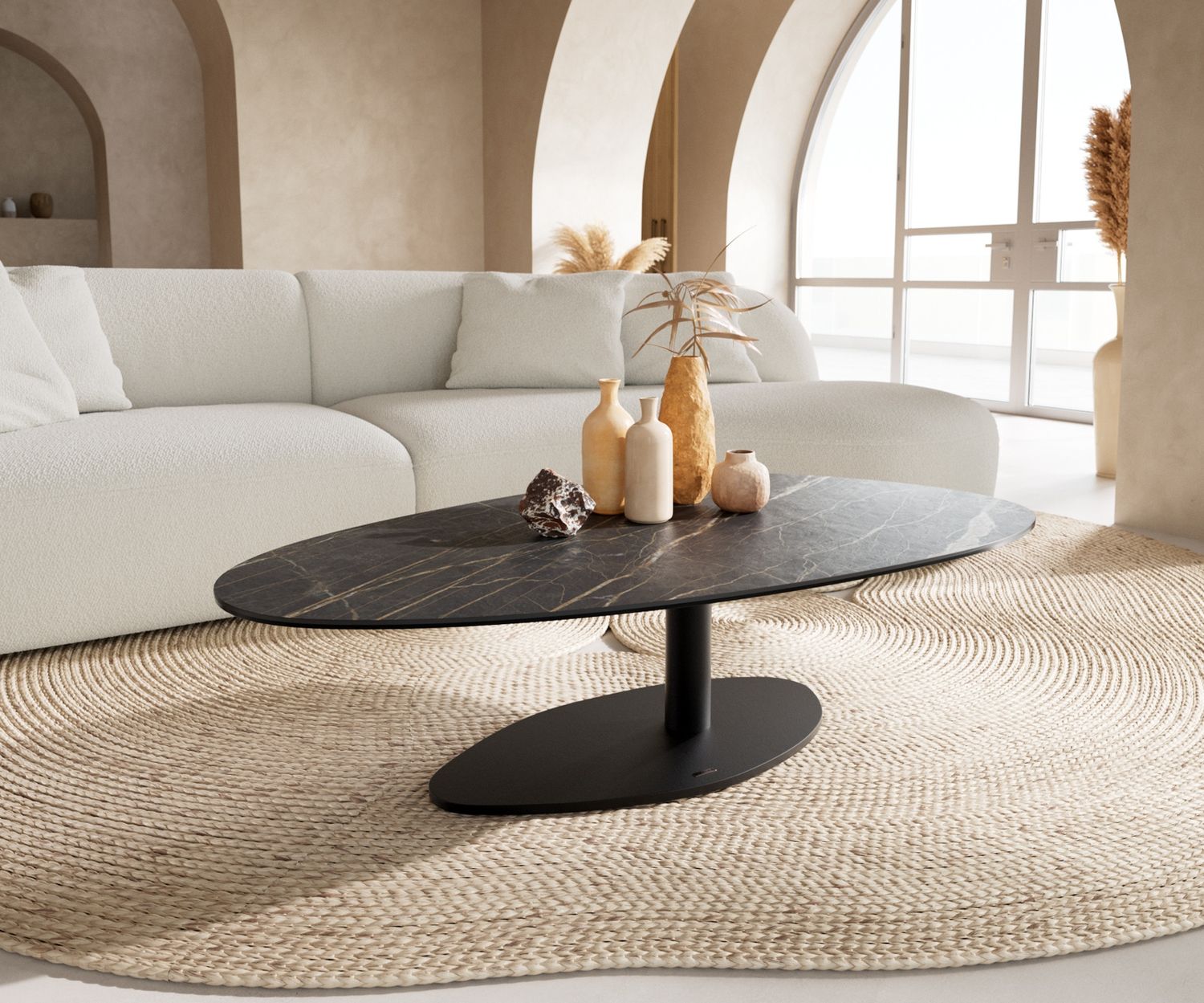 Couchtisch Edge Oval 140x75 cm Keramik Laminam® Noir Desir Braun Vibany Metall Schwarz Bild 1