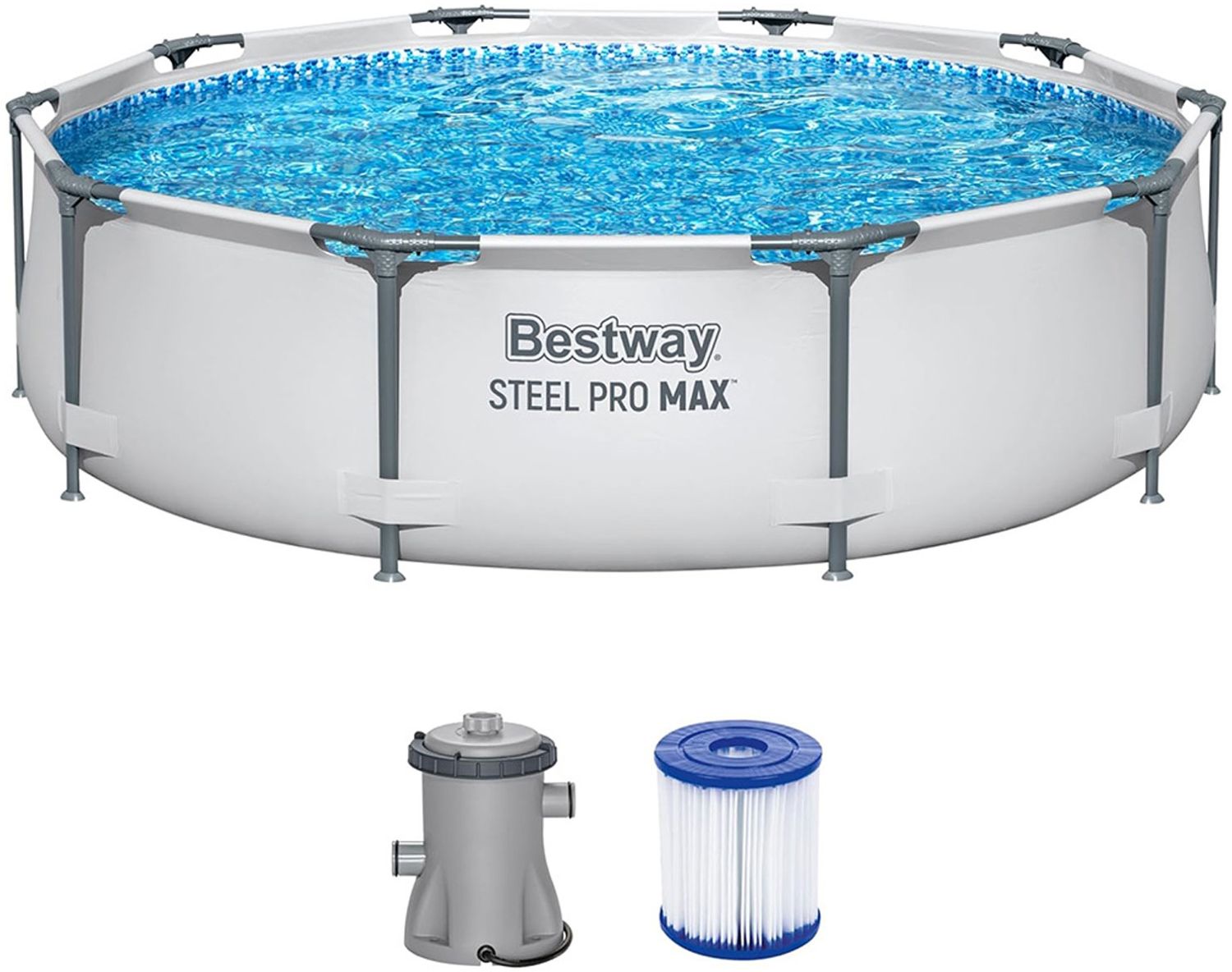 Bestway 'Steel Pro MAX™' Frame Pool Set, mit Filterpumpe, rund, Tritech lichtgrau, Ø 305 x 76 cm Bild 1