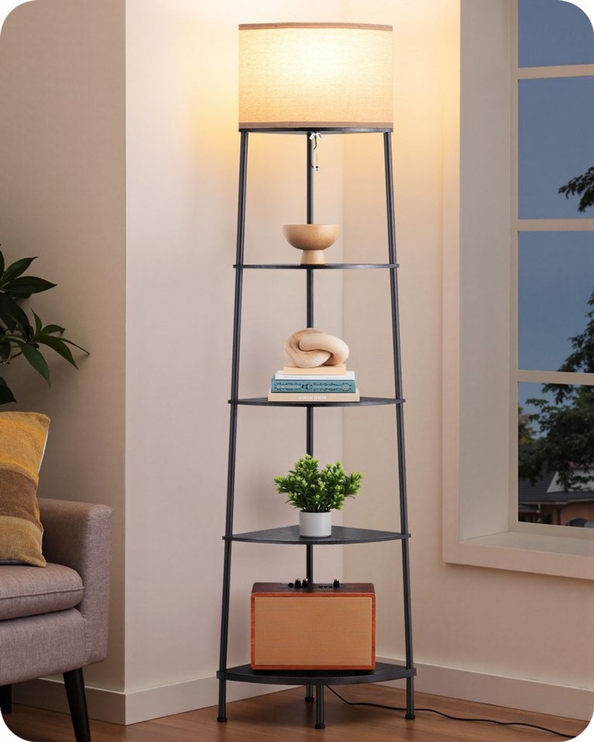EDISHINE Stehlampe Wohnzimmer, LED wechselbar, warmweiß, LED Stehleuchte mit Regal Bild 1