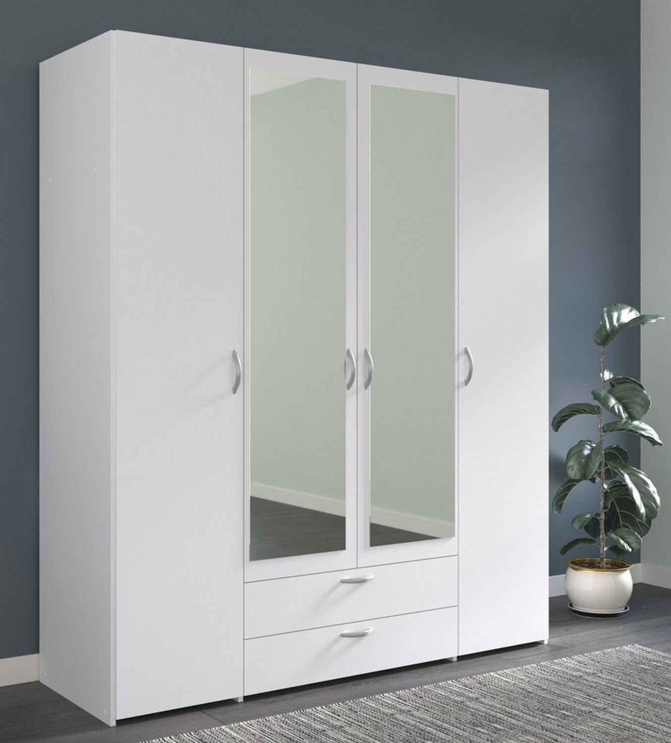 Daily 3 Kleiderschrank 4-türig Weiß mit Spiegel 160x185x51 Bild 1