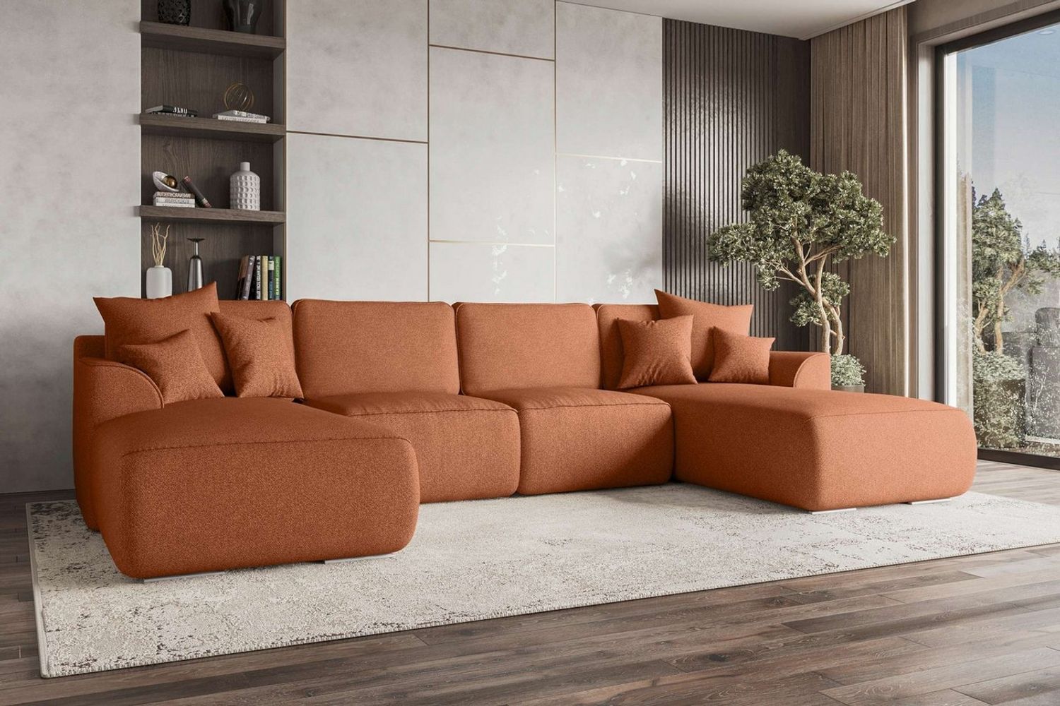 99rooms Wohnlandschaft Gusto, Sofa, U-Form, mit Schlaffunktion, mit abnehmbaren Kissen, Bezug - Strukturstoff NEVE Bild 1