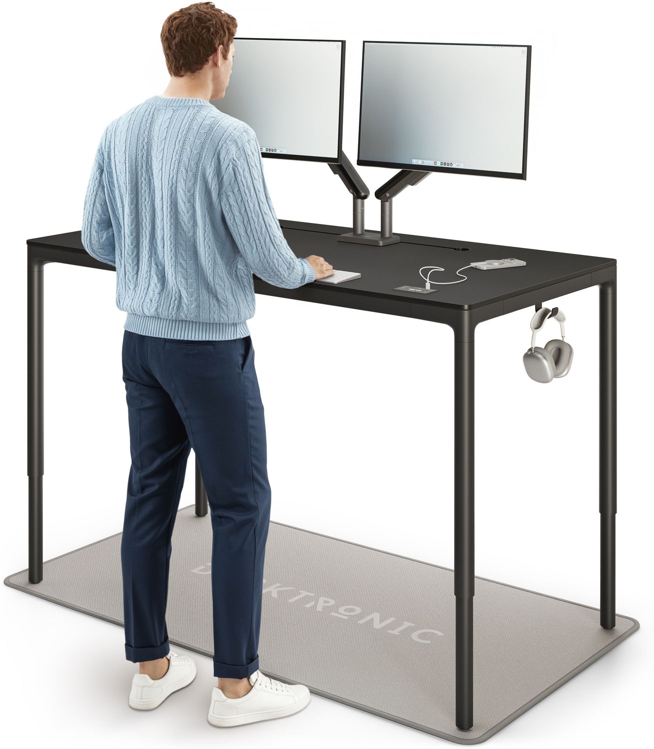 Desktronic Elektrisch höhenverstellbarer Schreibtisch HomeMax 160x80cm Schwarz/Schwarz mit Memory-Funktion, Anti-Kollisions Technologie, USB-A und USB-C-Ladeanschlüssen Bild 1
