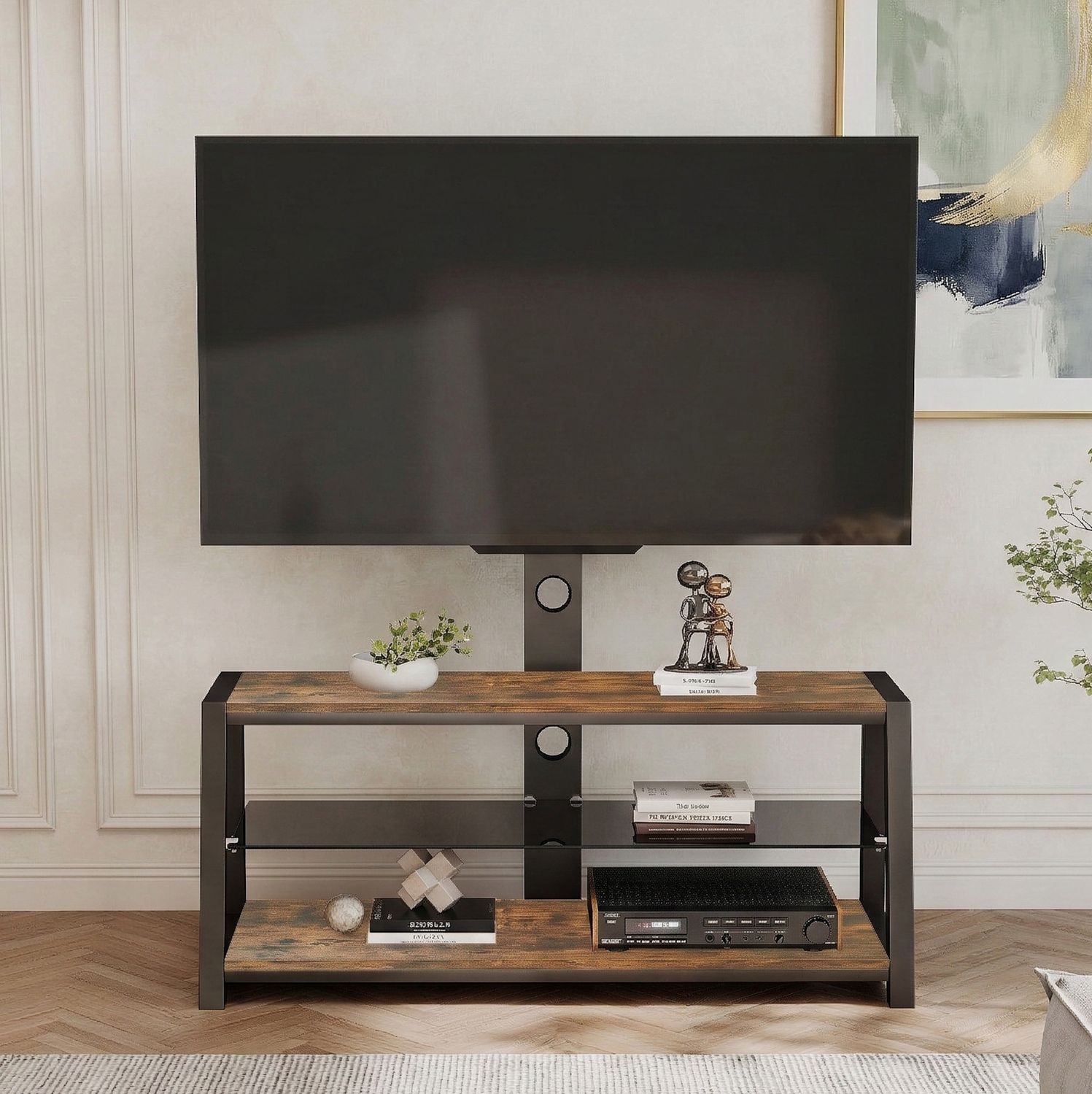 TV-Schrank mit TV-Ständer, MDF & Metall, höhenverstellbar, 116 x 42 x 125 cm, Braun Bild 1