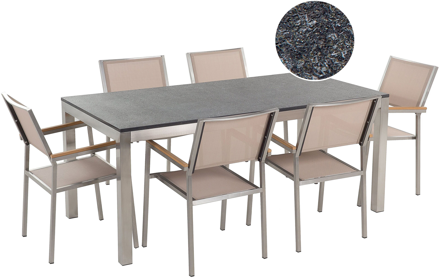 Essgruppe für 6 Personen GROSSETO Stein Granit Optik 180x90x76 cm Beige Bild 1