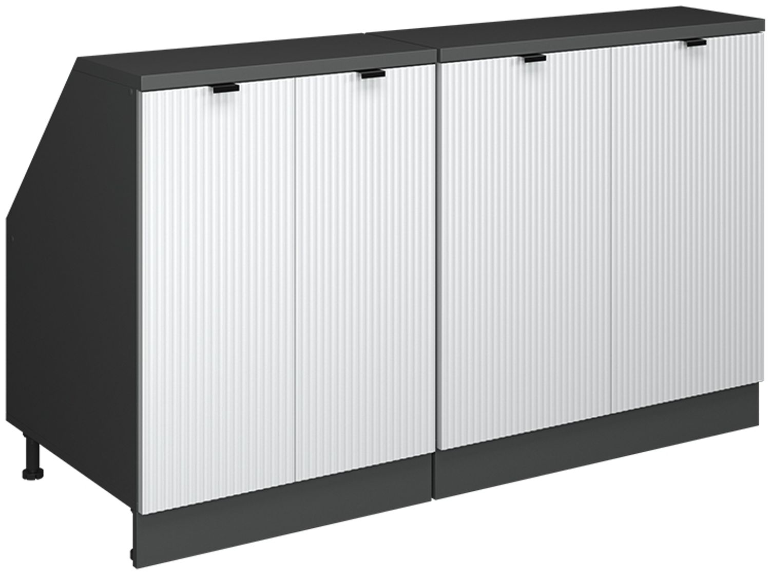 Küchenschrank für Dachschrägen R-Line Weiß Riffel 140 cm 2er Set Schrankkorpuss 60 cm Tiefe Vicco Bild 1