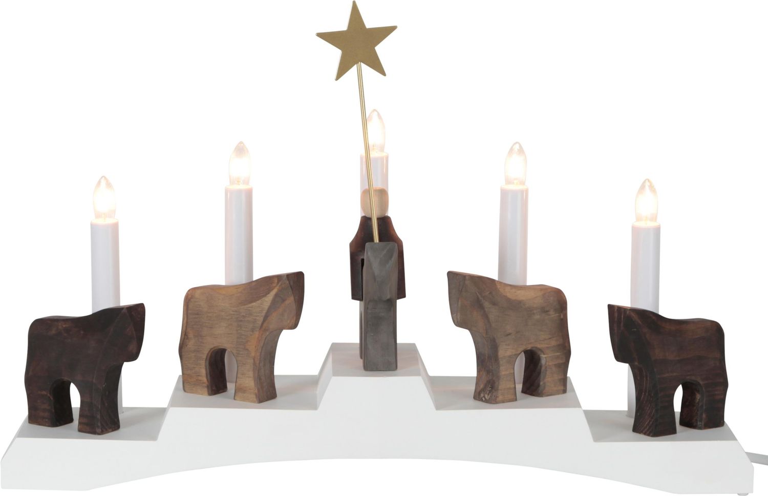 Star Fensterleuchter Staffans Fålar, 5-flammig, Holz, weiß Bild 1