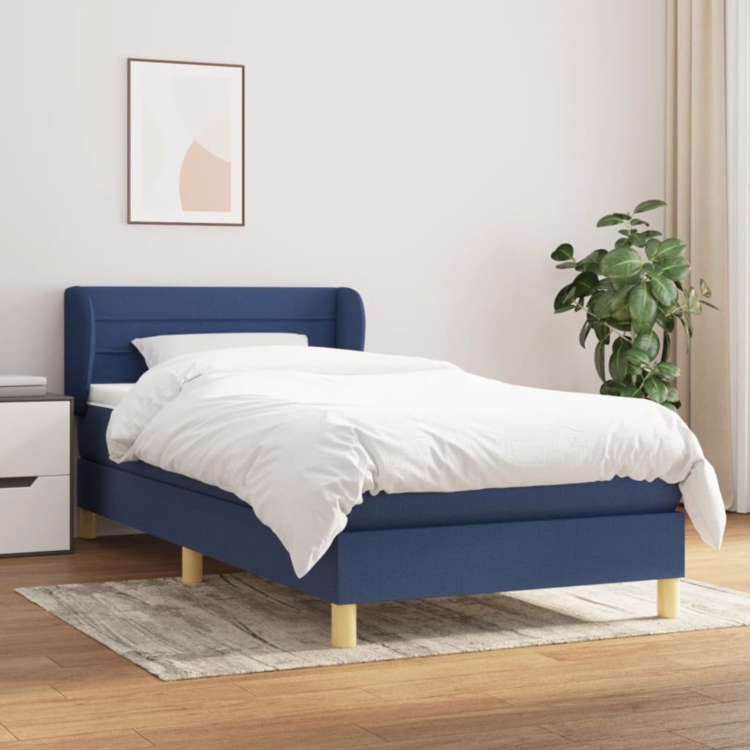 Einzelbett, Polsterbett mit Matratze Stoff Blau 100x200 cm Bild 1