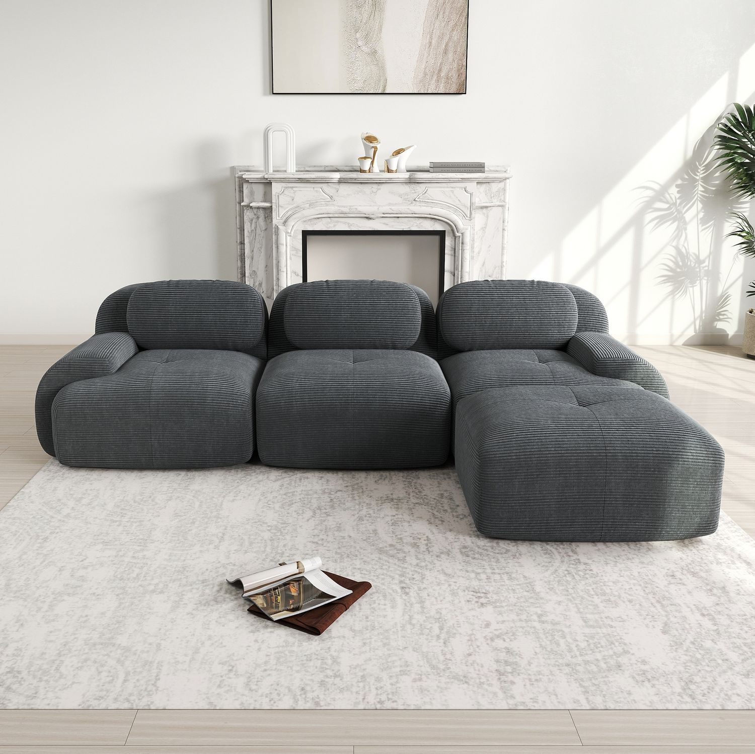 Modulares Ecksofa 75cm×298cm×178cm in Grau – rahmenlos, ohne Montage, mit 32D-Hochdichteschaum und Cordstoff Bild 1