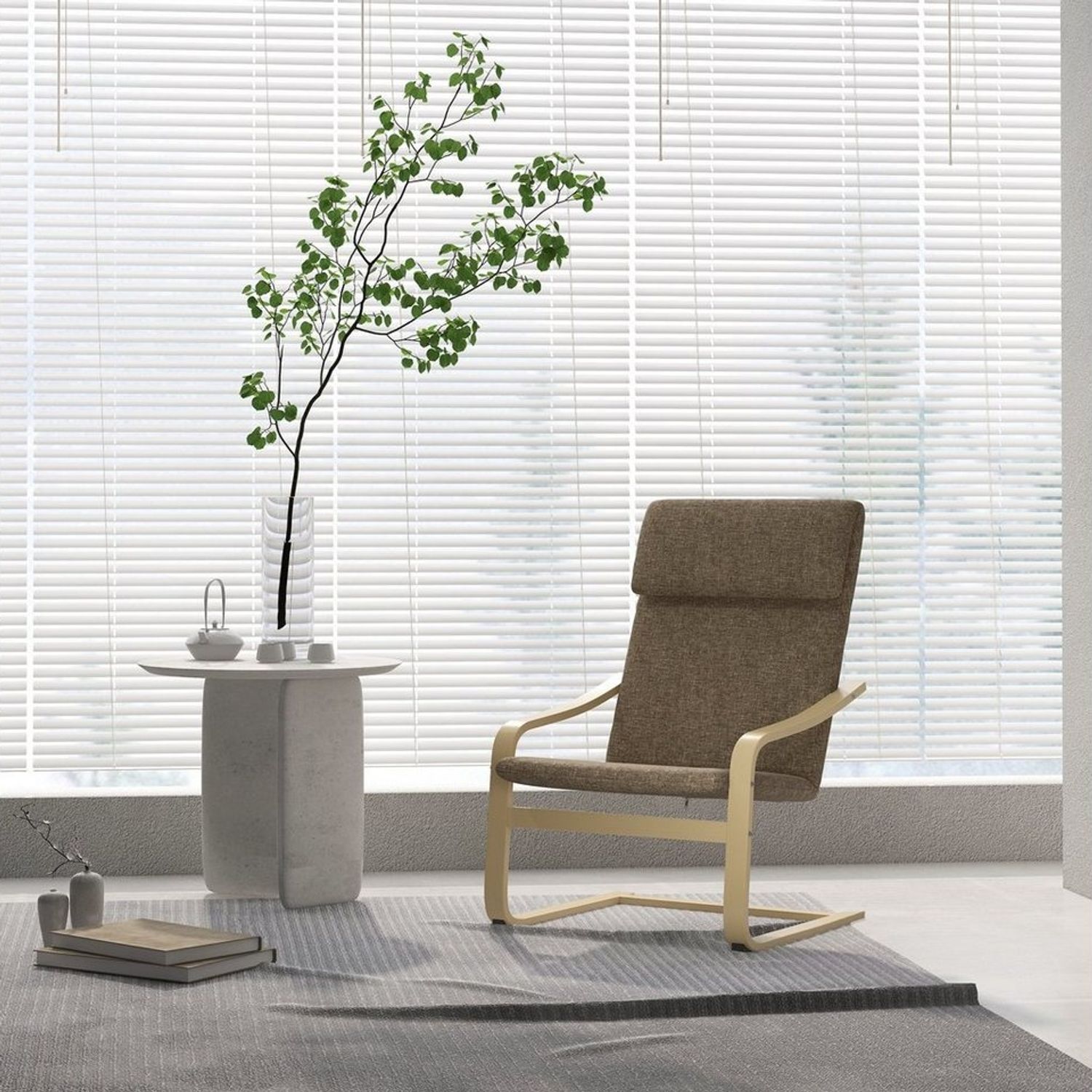 HOMCOM Relaxsessel Ruhesessel mit Kopfkissen für Wohnzimmer (Relaxstuhl mit Armlehne, 1-St, Esszimmerstuhl), Birkenholz, Braun 65 x 79 x 98cm Bild 1