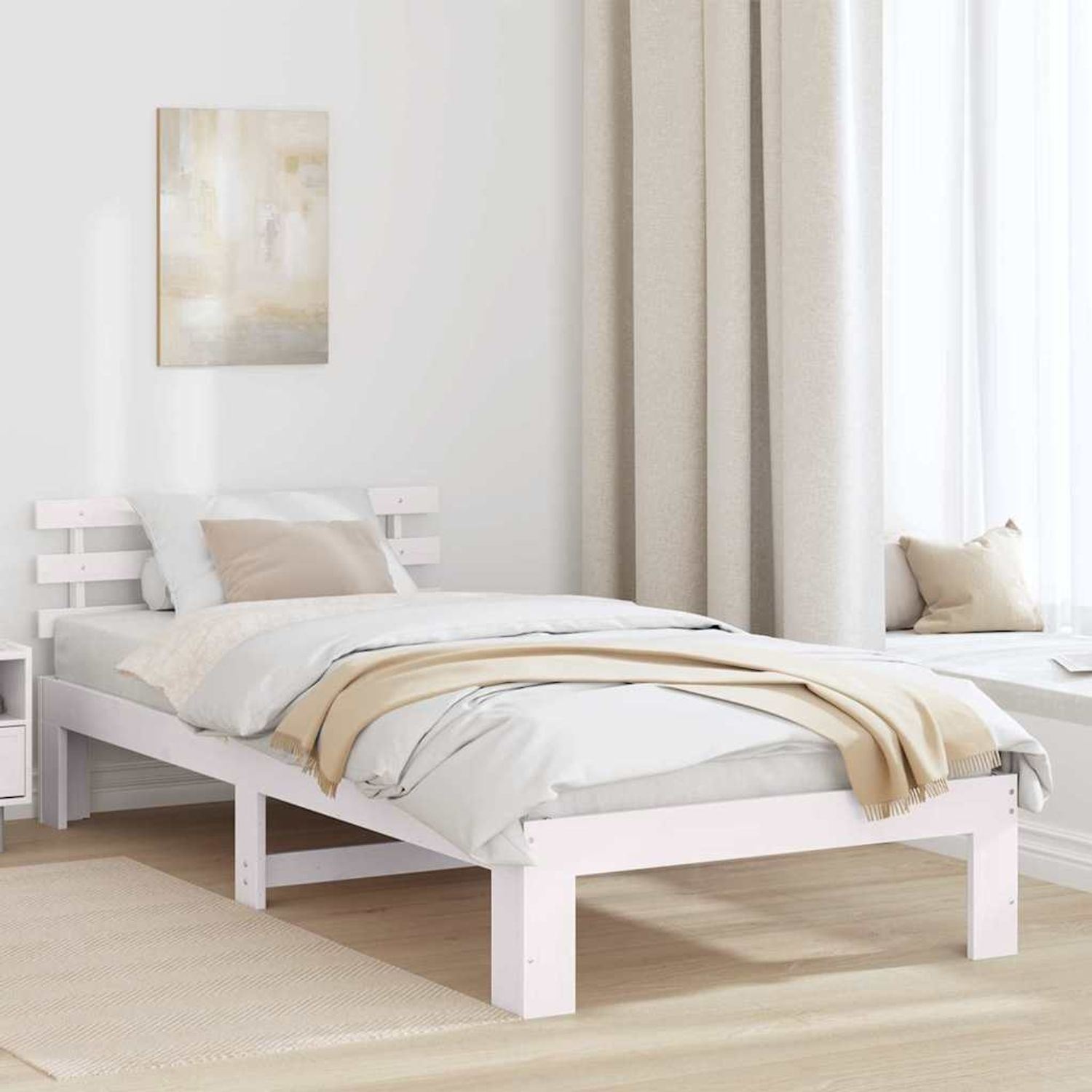 vidaXL Bettrahmen mit Kopfteil Weiß 100 x 200 cm Massives Kiefernholz 872624 Bild 1