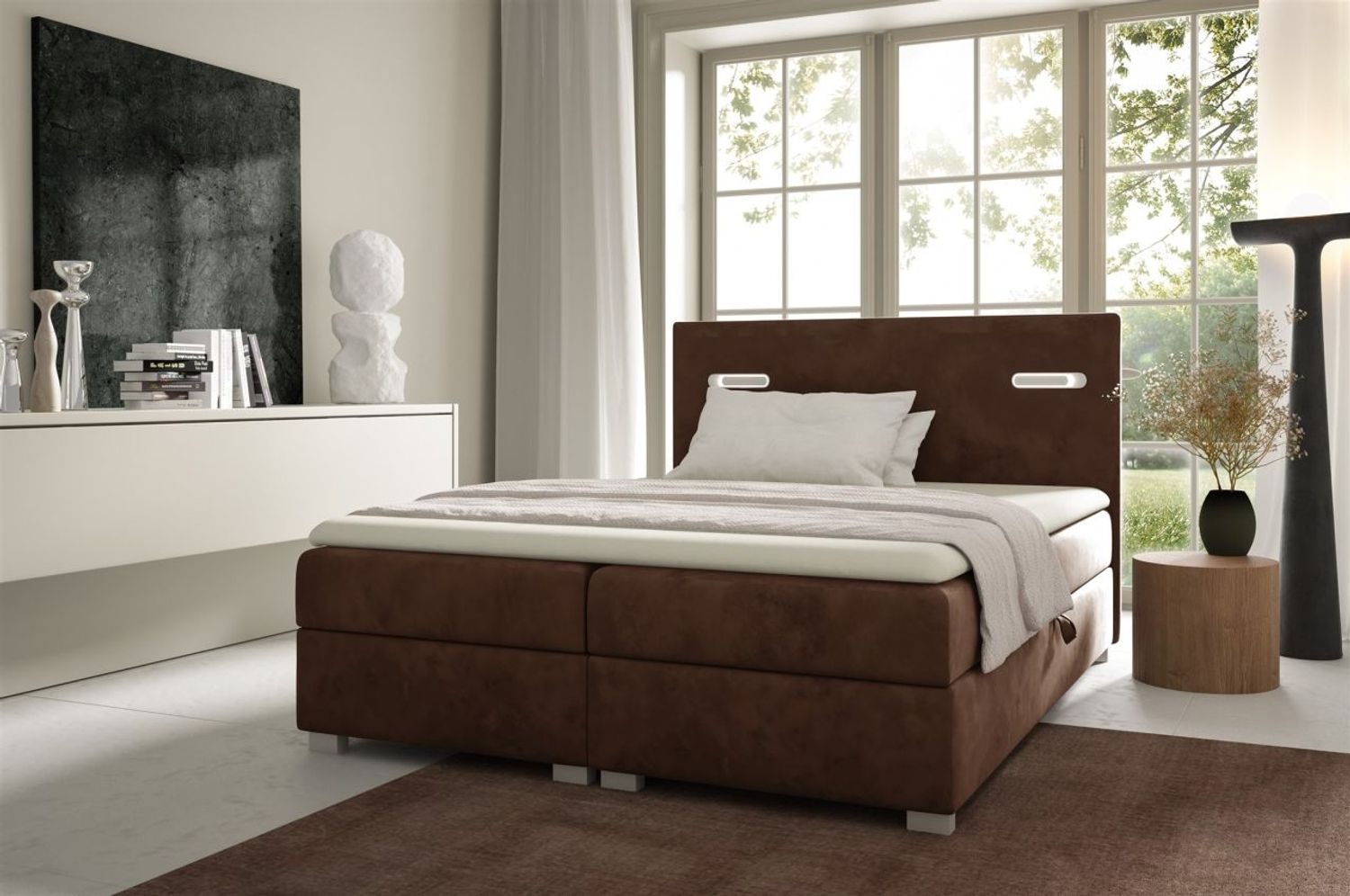 Boxspringbett Schlafzimmerbett CAPRICE 180x220cm Braun inkl. Ambiente-LED Bild 1