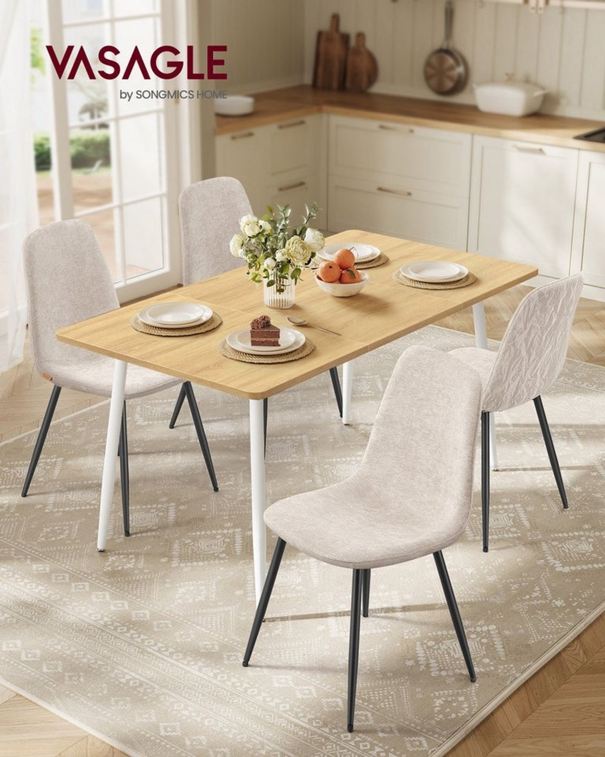VASAGLE Essgruppe Esstisch mit 4 Esszimmerstühlen, (5-tlg, Esstisch mit 4 Esszimmerstühlen), Küchentisch 140x75x75.5cm, 4 Esszimmerstühlen je 55x43.5x85.5cm Bild 1
