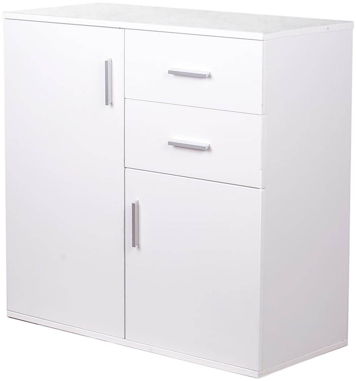 BAKAJI Kommode mit 2 Türen und 2 Schubladen, geräumiges Design, minimalistisches Design, Schlafzimmer, Wohnzimmer, Heimdekoration, Büro, robust, vielseitig verwendbar (weiß) Bild 1