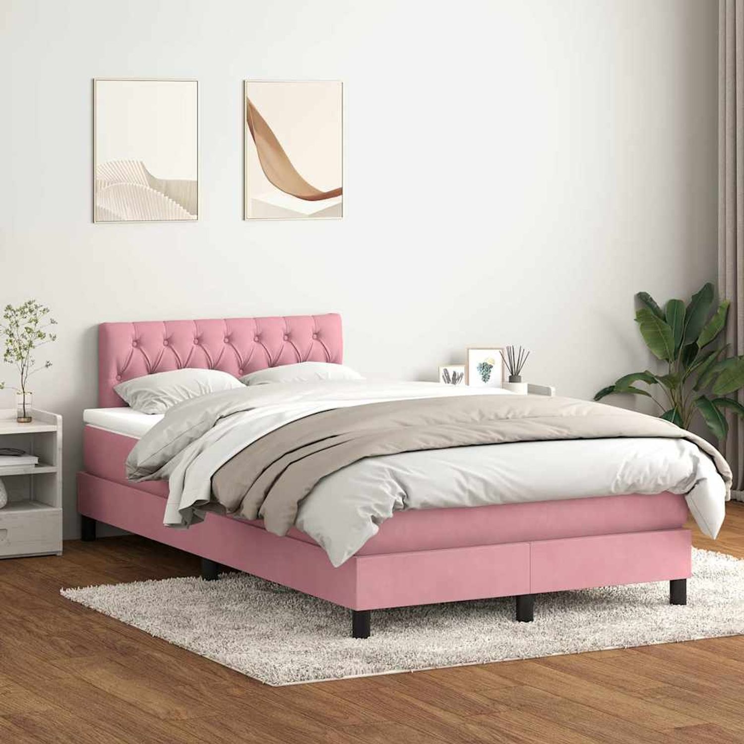 vidaXL Boxspringbett mit Matratze Rosa 120x220 cm Samt 3316544 Bild 1