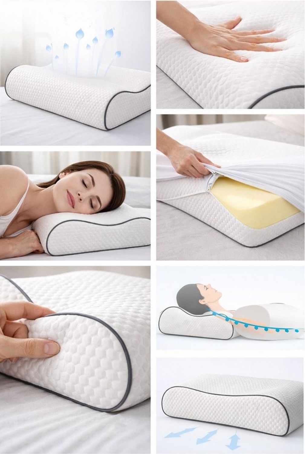 Premium Visco Nackenstützkissen 60x40 cm – Orthopädisch – Ergonomische Wölbung – Memory Foam – Höhe 14/12 cm Bild 1
