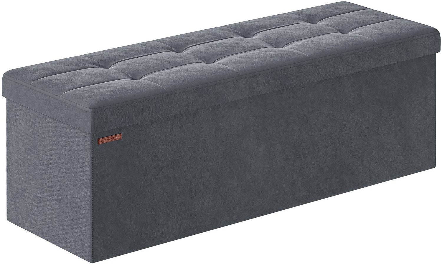 Songmics Sitzbank mit Stauraum aus Samt, klappbare Sitztruhe, 2 extra Aufbewahrungsboxen, 38 x 110 x 38 cm, bis 300 kg belastbar, für Flur, Wohnzimmer, Schlafzimmer, schiefergrau LSFDE277G01 Bild 1