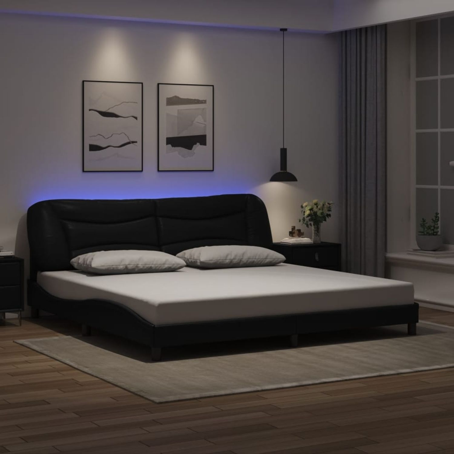 vidaXL Bettgestell mit LED ohne Matratze "Hvar" Schwarz 200x200 cm 3213955 Bild 1