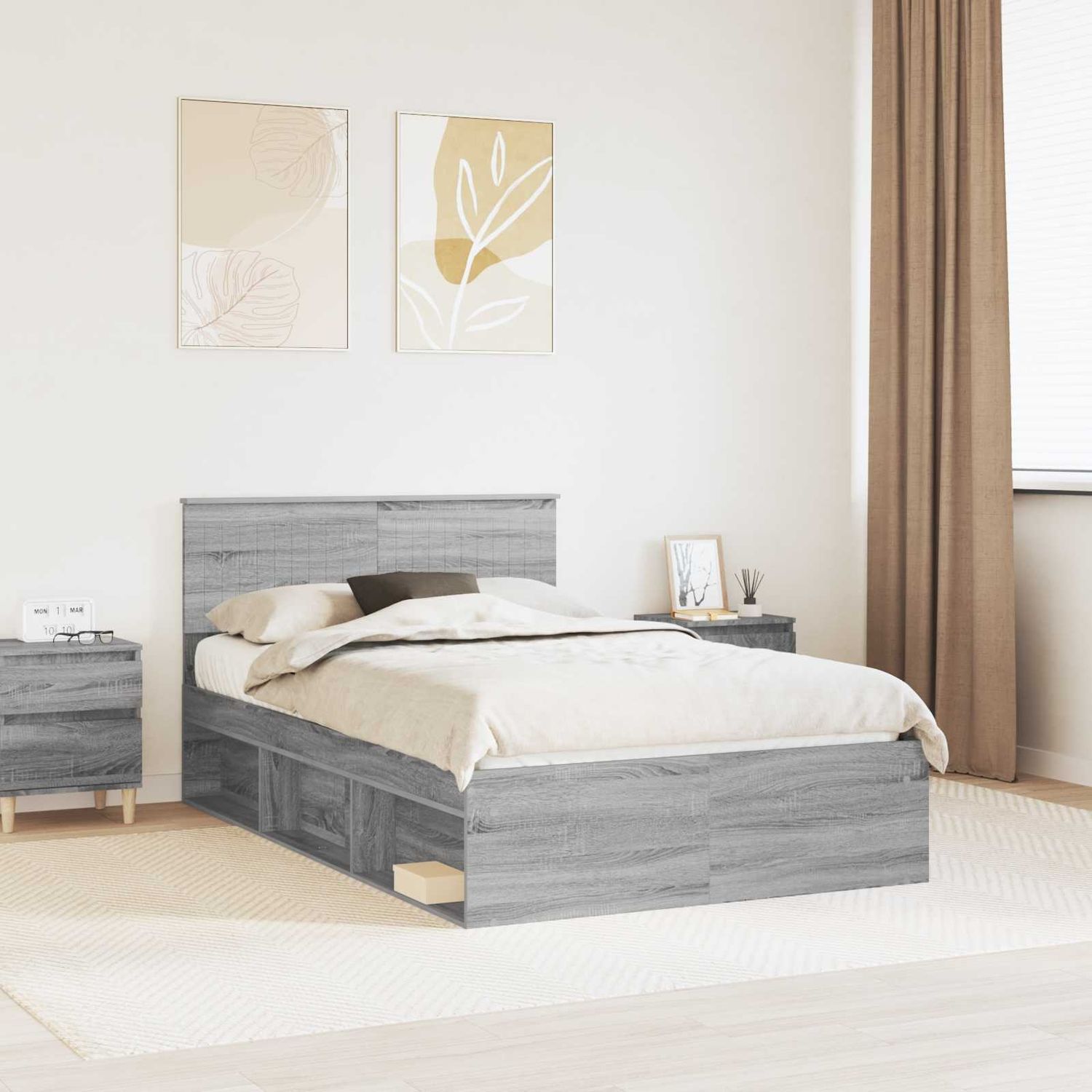 vidaXL Bettrahmen Graues Sonoma 120 x 190 cm Massives Kiefernholz 3410632 Bild 1
