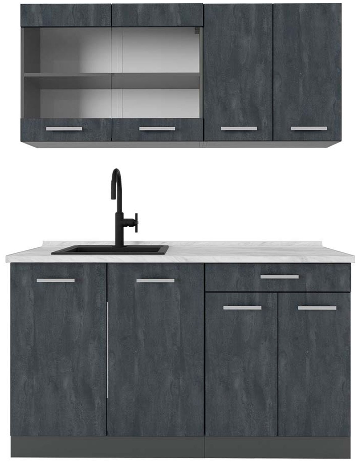 Singleküche R-Line Schwarz Beton/Anthrazit 140 cm AP Marmor Vicco Bild 1