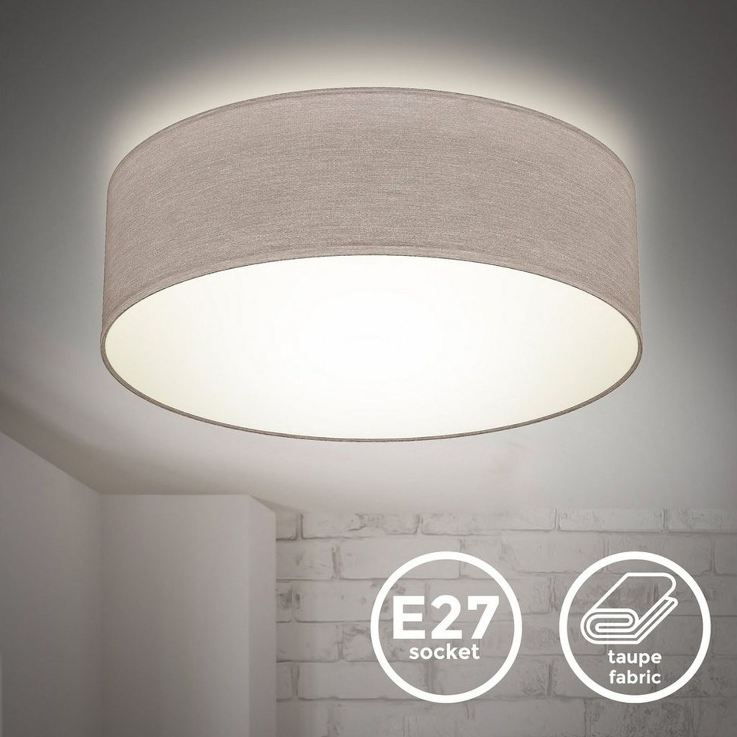 B.K.Licht Deckenleuchte Stoff-Deckenlampe 30cm 1-fammig E27 Wohnzimmer LED / Halogen - BKL1215, ohne Leuchtmittel, Abhängig vom Leuchtmittel - Warmweiß / Neutralweiß / Kaltweiß, graue Stoffdeckenleuchte mit Textilschirm Schafzimmer Küche WC Bad Bild 1