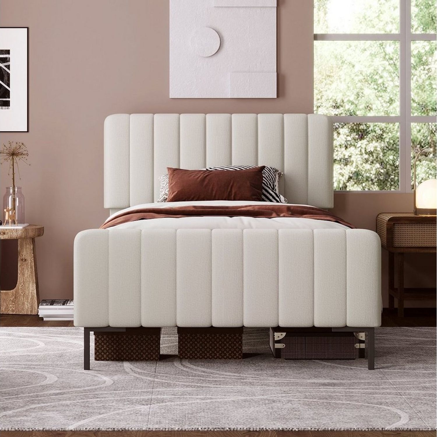 Flieks Polsterbett, Einzelbett verstellbares Kopfteil Leinen 90x200cm Bild 1