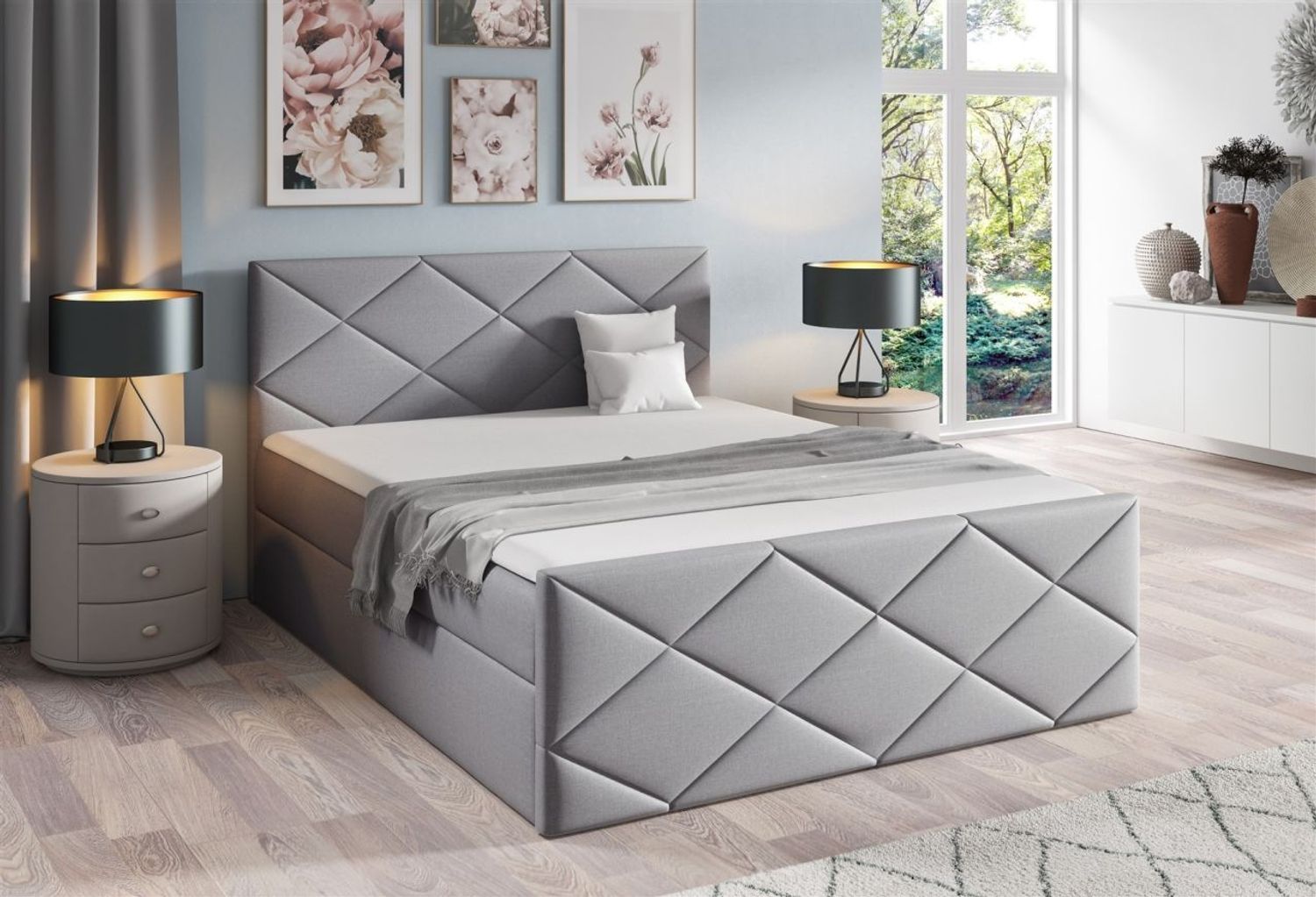 Boxspringbett Schlafzimmerbett KOSMOS 120x220 cm Stoff Inari Hellgrau Bild 1
