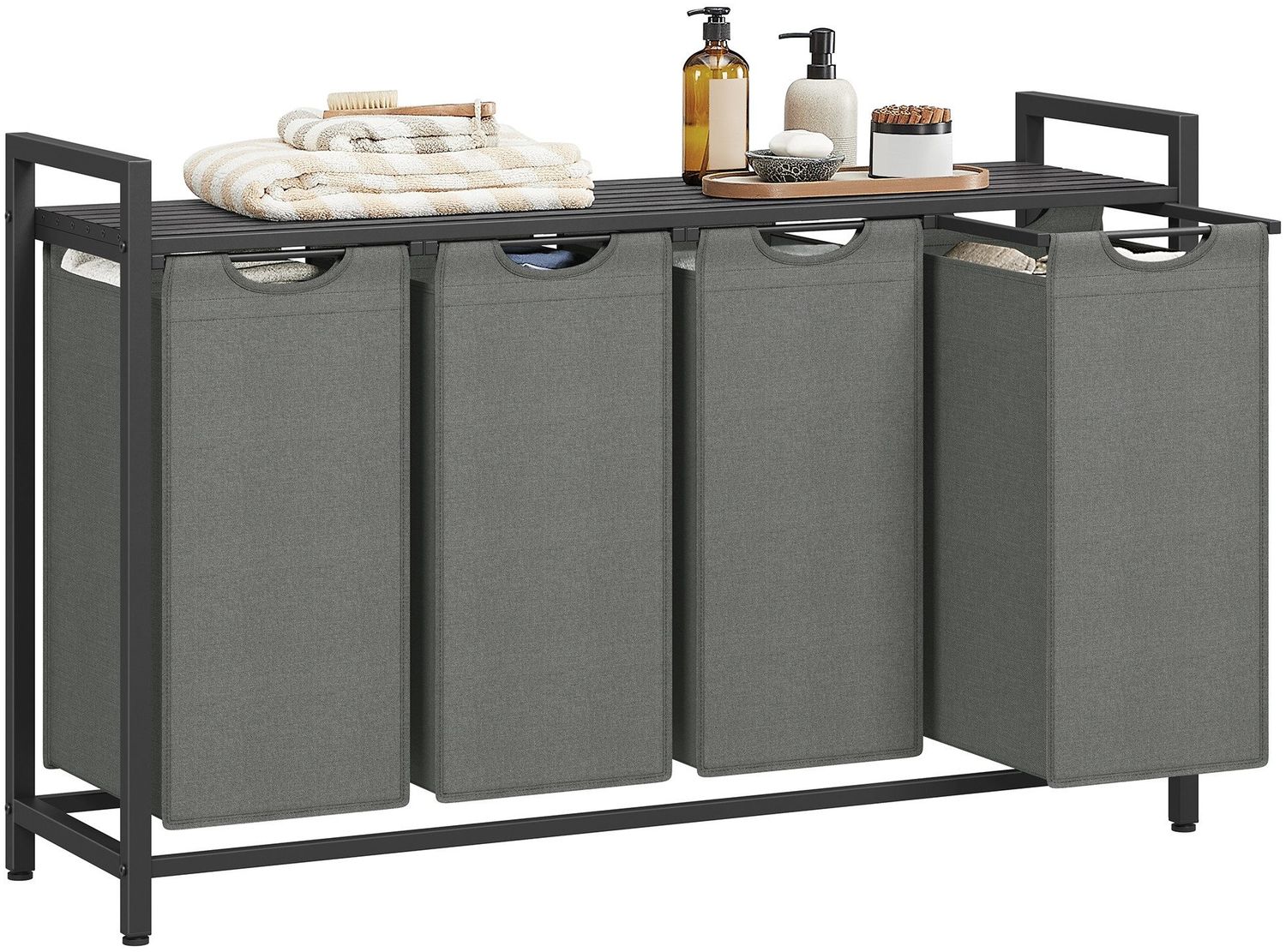 Vasagle Wäschekorb mit 4 Fächern, Metallrahmen Schwarz/Grau, 4x40L / 72 x 33 x 116 cm Bild 1