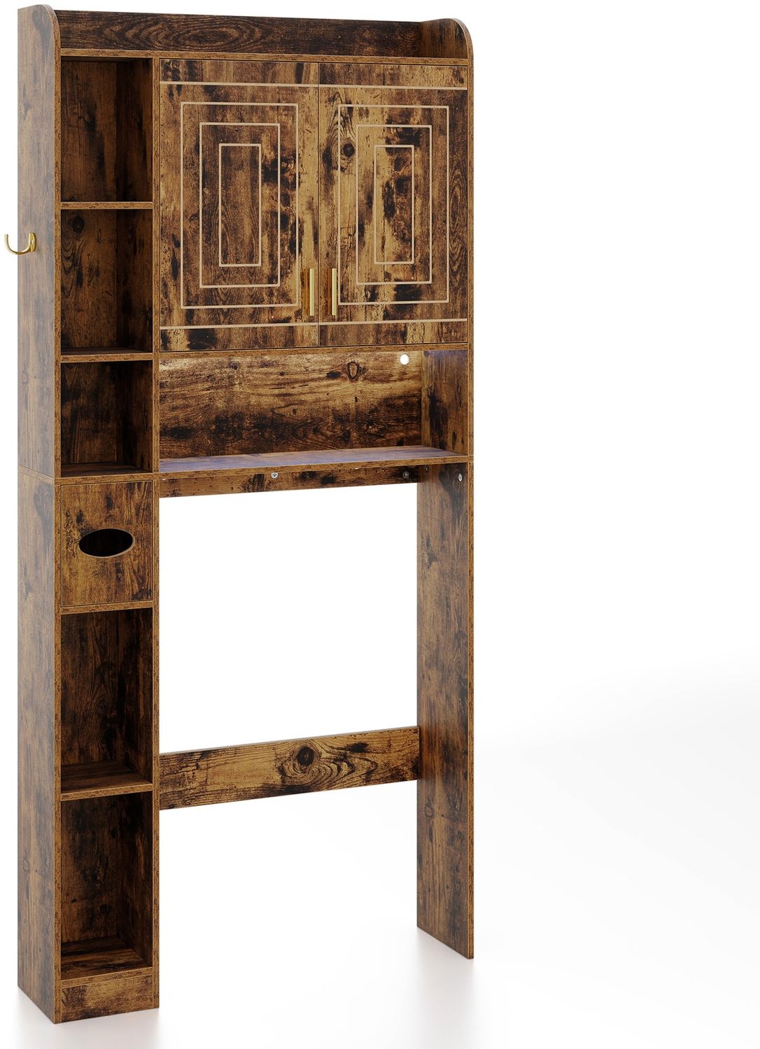 Toilettenschrank mit 2-Türschrank & 6 Offenen Fächern & Taschentuchbox Überbauschrank Braun Bild 1