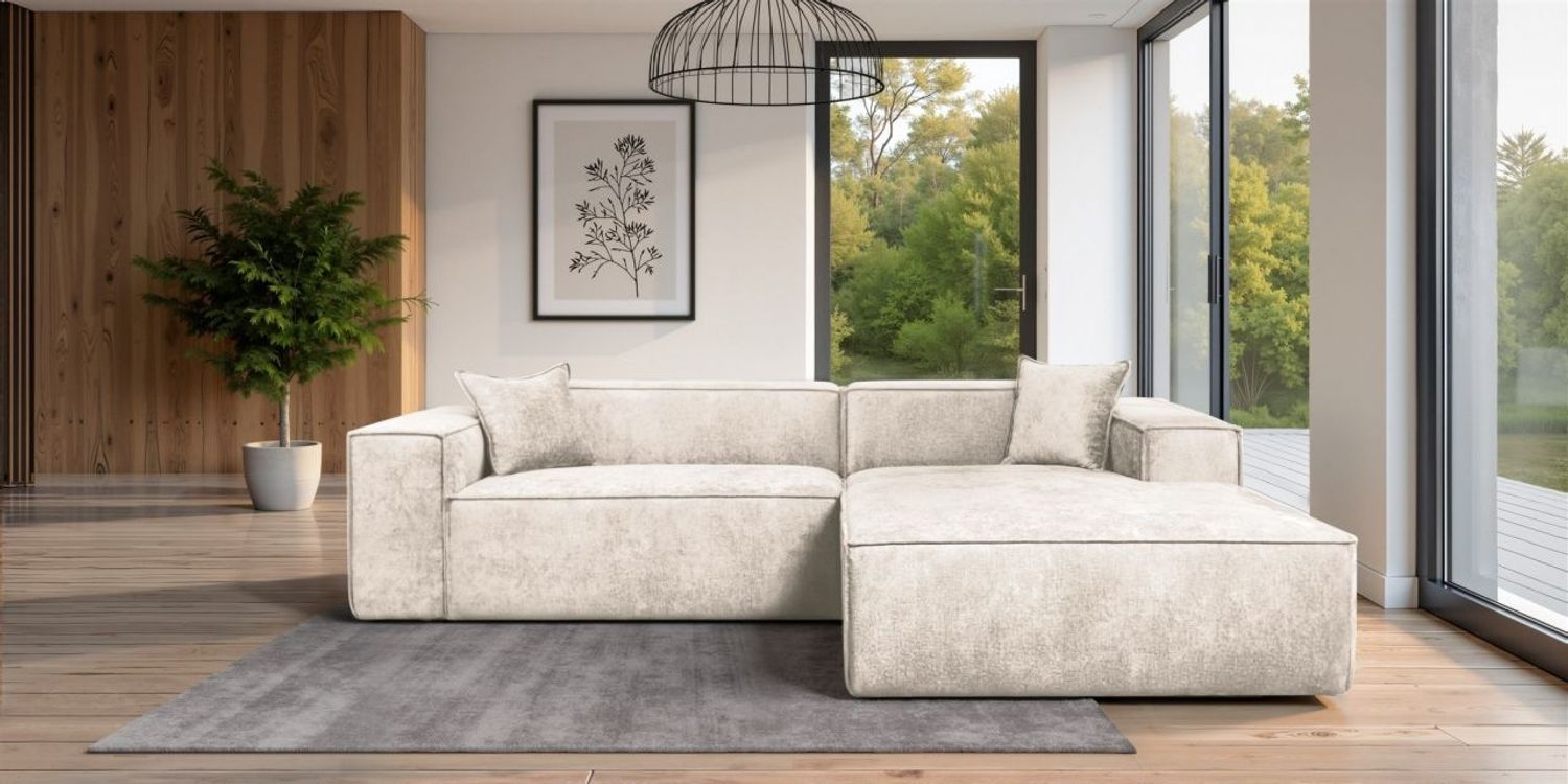 Ecksofa Designersofa CARLOTA in Stoff Perfect Harmony Creme Ottomane Rechts Bild 1