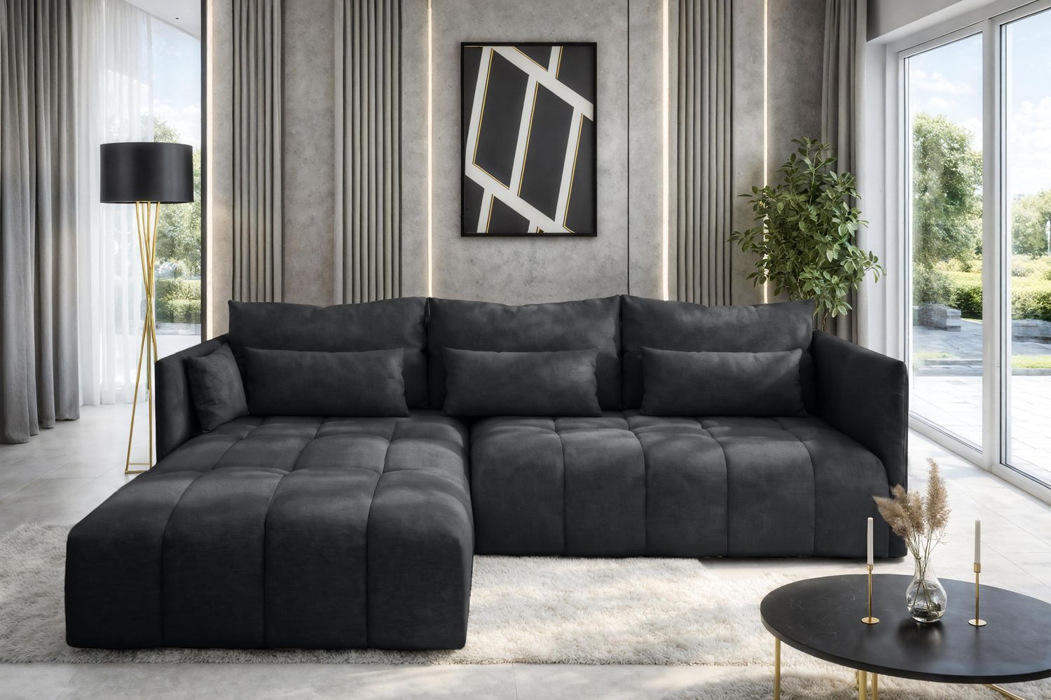 AX LIVING Eckcouch Grau Ecksofa mit Schlaffunktion Bettkasten Cosmova Bild 1