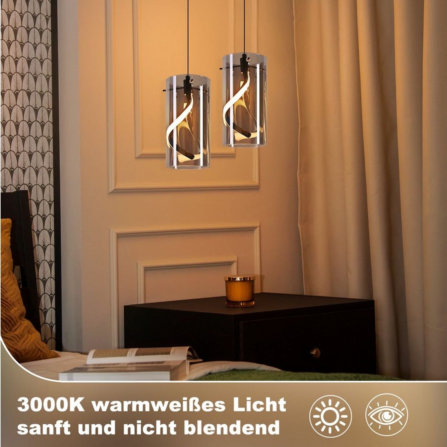 ZMH LED Pendelleuchte Esstisch Hängelampe Modern 3000K Hängeleuchte Glas 1/3 Flammig, LED fest integriert, Warmweiß, 8W Schwarz Pendellampe für Wohnzimmer Esszimmer Küche Bild 1
