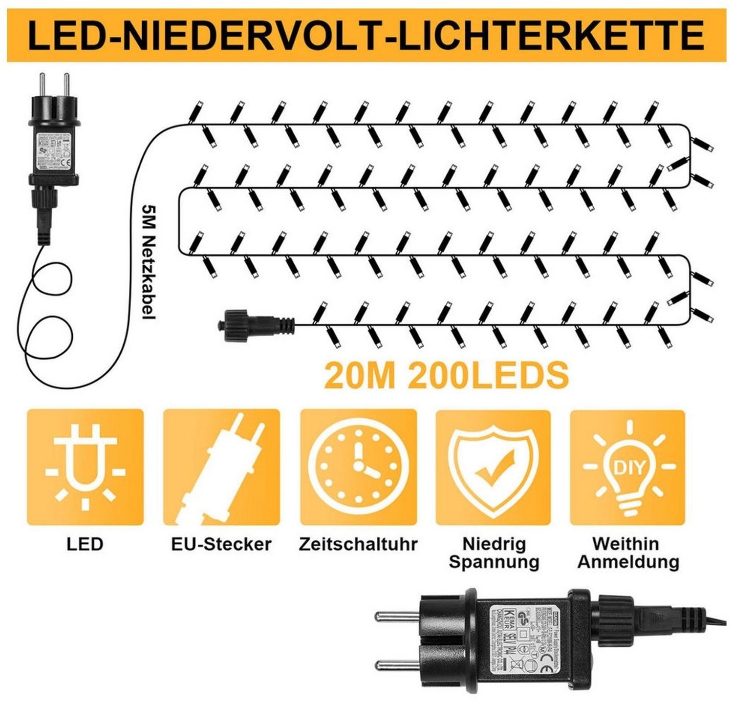 MUPOO LED-Lichterkette 20/30/50/100M Lichtervorhang 200/300/400/800 LED Lichterketten, 8 Modi, 4 Farbe Bild 1