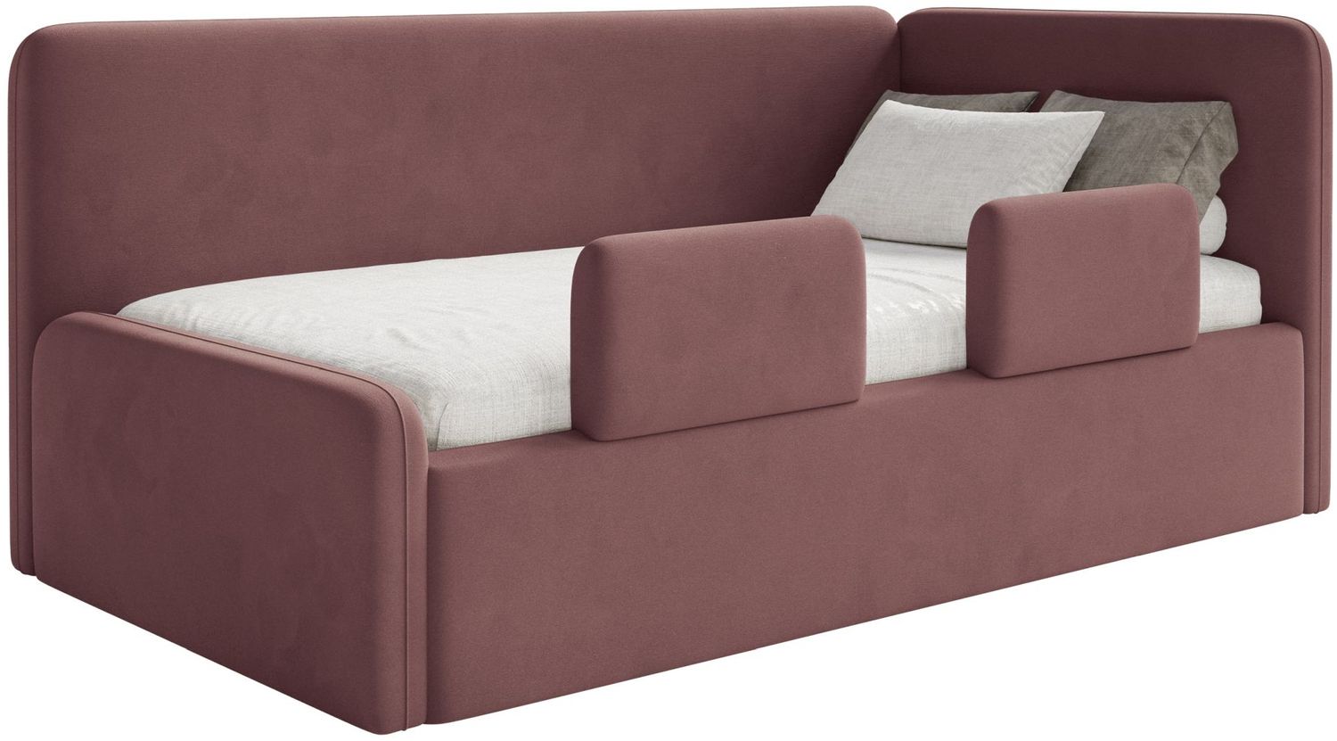 Selsey Fanko – Kinderbett 90x200 cm mit Rausfallschutz, Kopfteil rechts, Samt, Rosa Bild 1