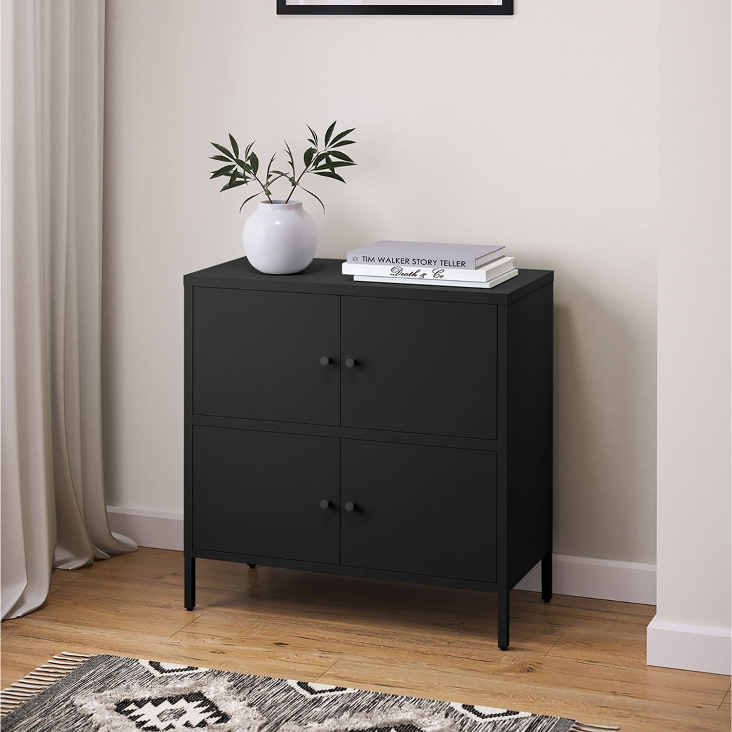 skølm 'Atriona' Metallkommode 2x2, schwarz, mit 2 Fächern, 81x80x38 cm Bild 1