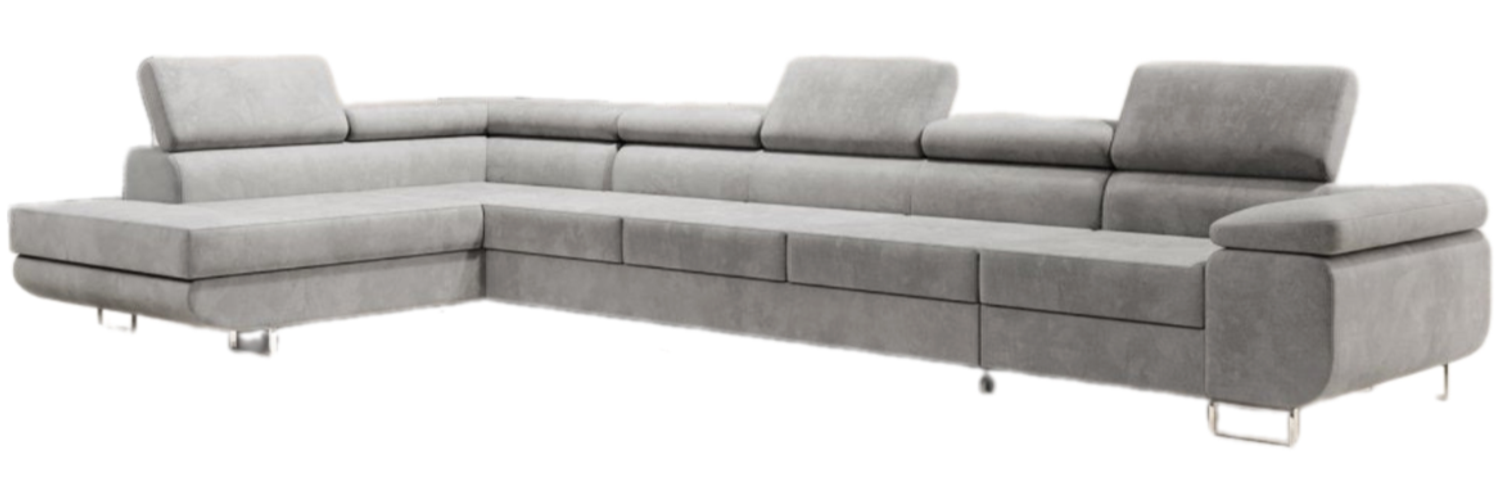 Designer Sofa Maxi mit Schlaf - und Klappfunktion Hellgrau Samt Links Bild 1